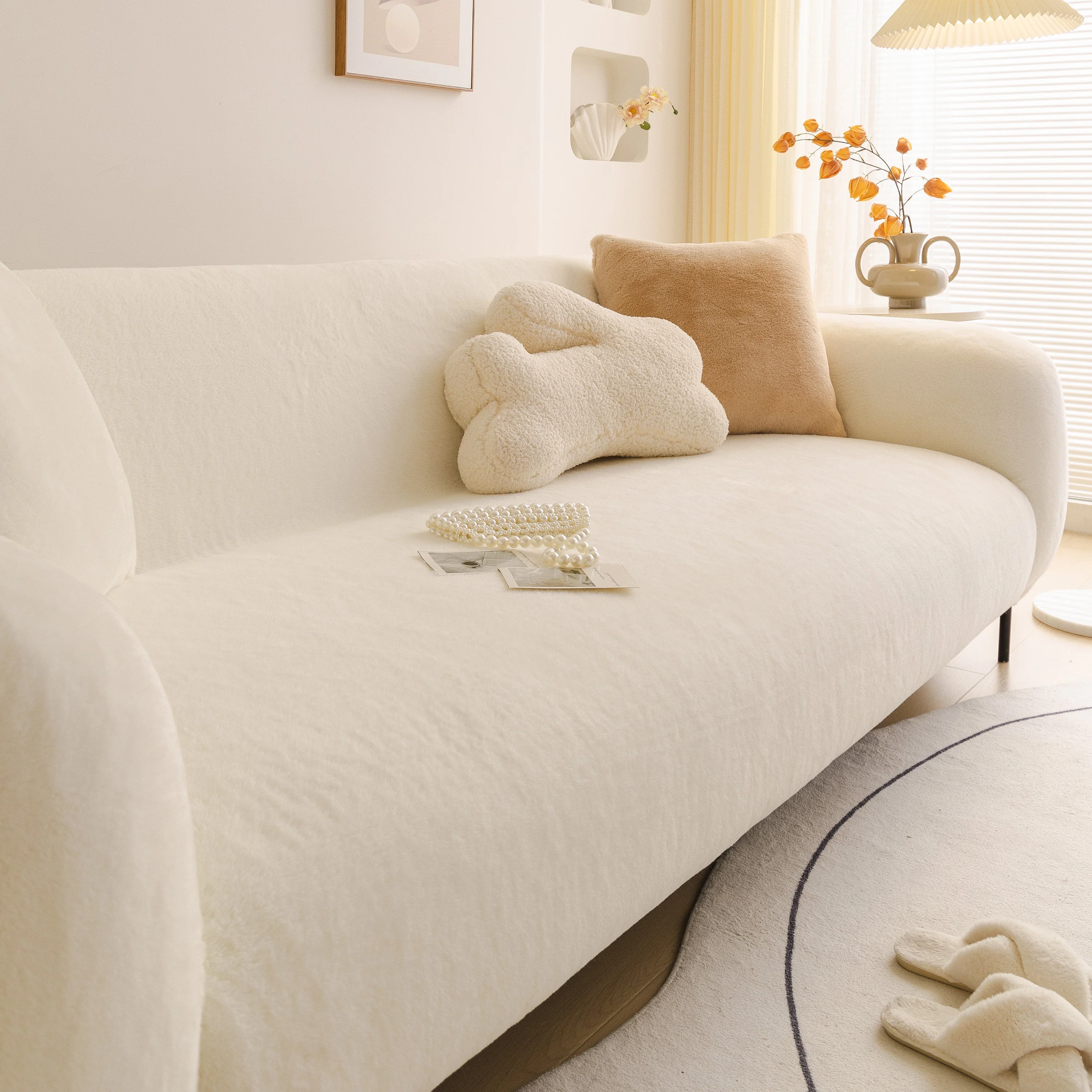 Soft Plush Warm Sofa Cover Stretchable Cozy Velvet Couch Protector for Fall & Winter - Image 65