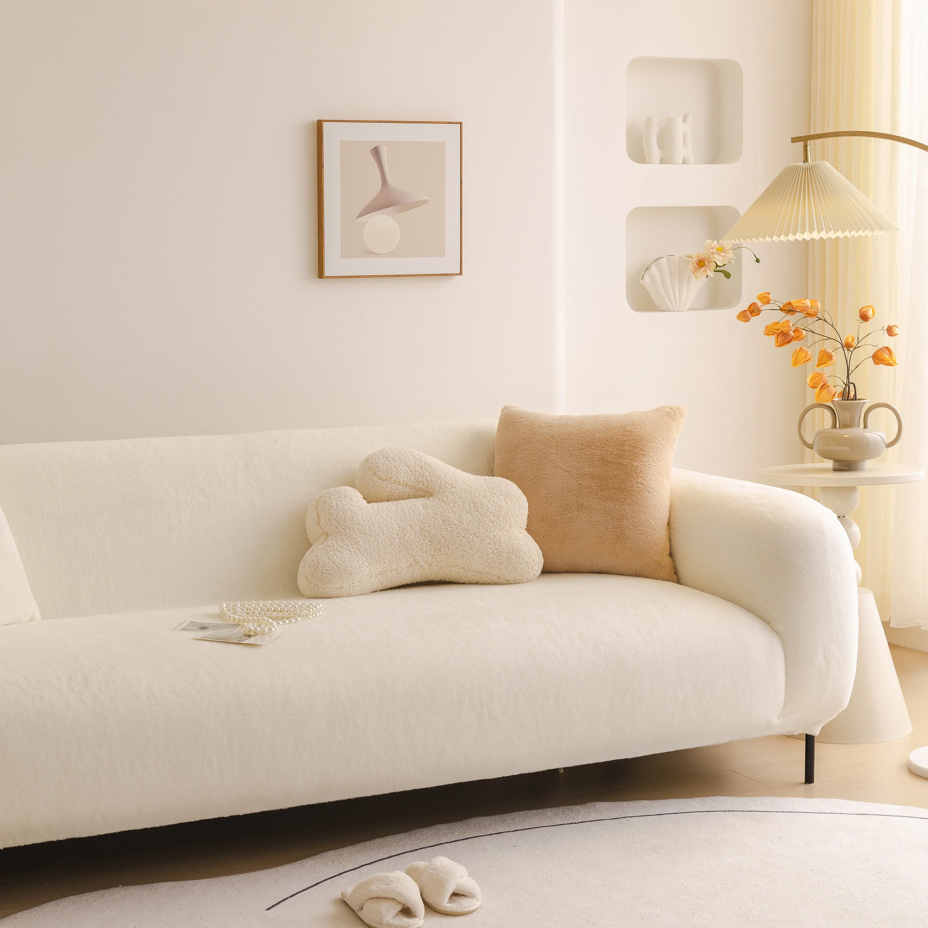 Soft Plush Warm Sofa Cover Stretchable Cozy Velvet Couch Protector for Fall & Winter - Image 68