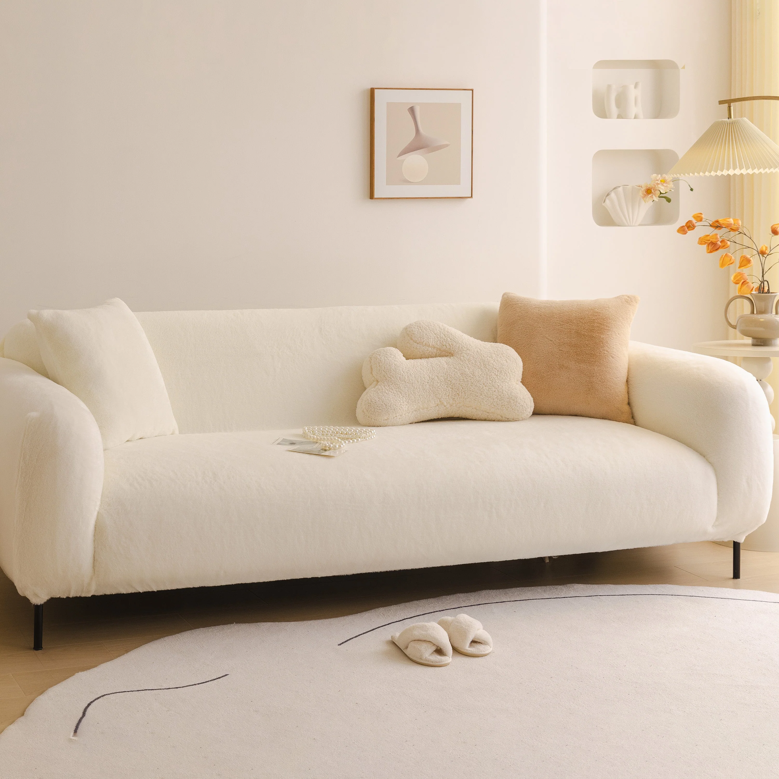 Soft Plush Warm Sofa Cover Stretchable Cozy Velvet Couch Protector for Fall & Winter - Image 69