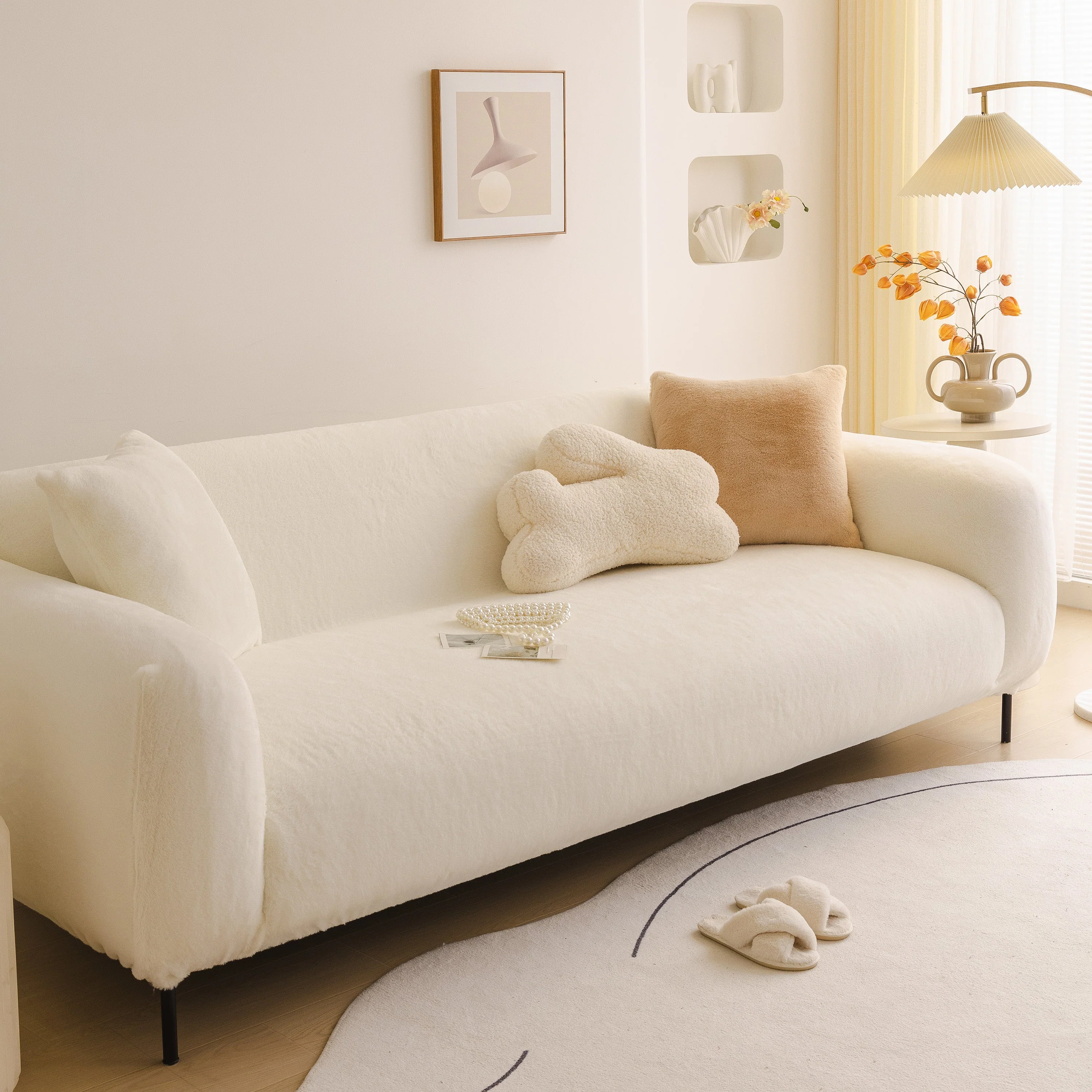 Soft Plush Warm Sofa Cover Stretchable Cozy Velvet Couch Protector for Fall & Winter - Image 70