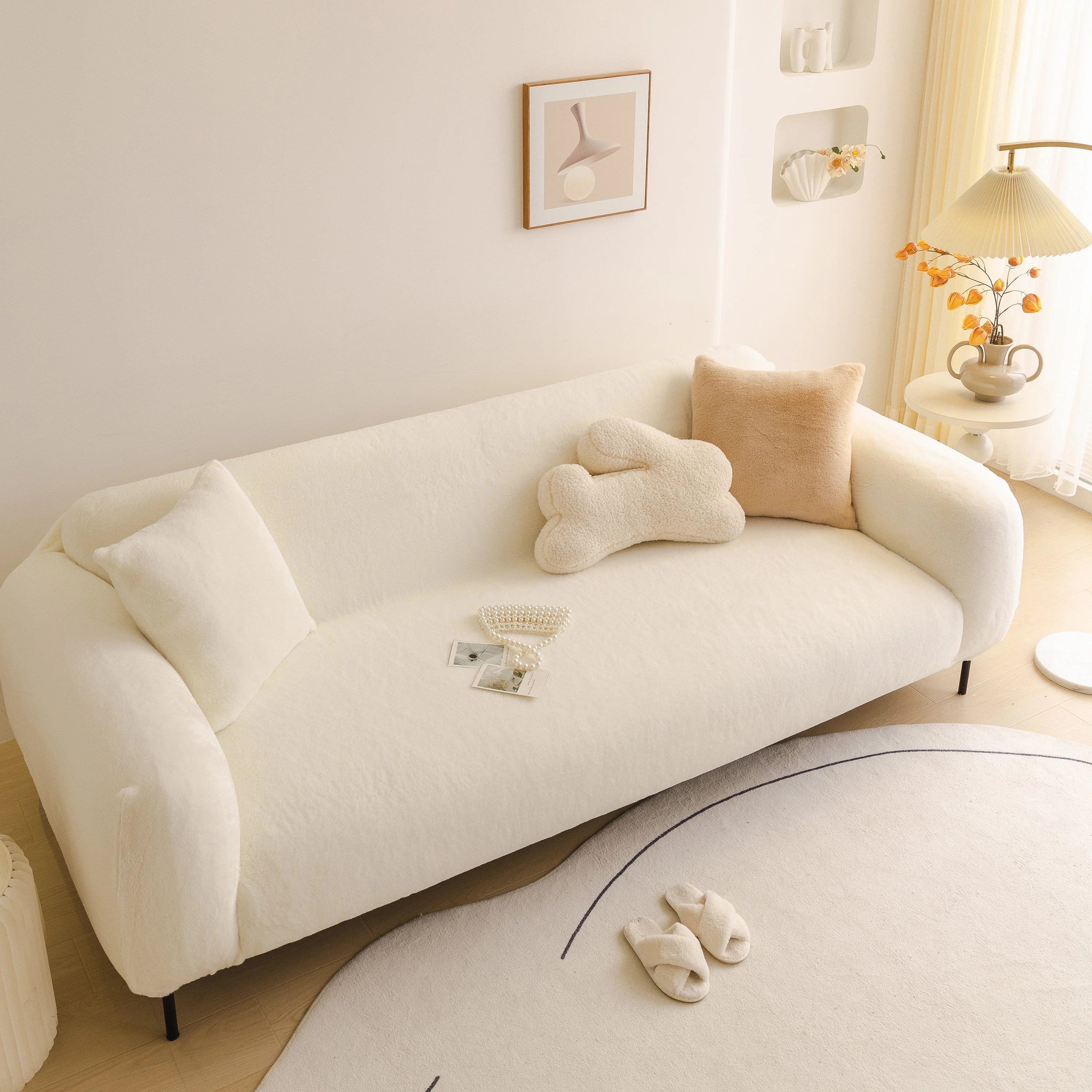 Soft Plush Warm Sofa Cover Stretchable Cozy Velvet Couch Protector for Fall & Winter - Image 71
