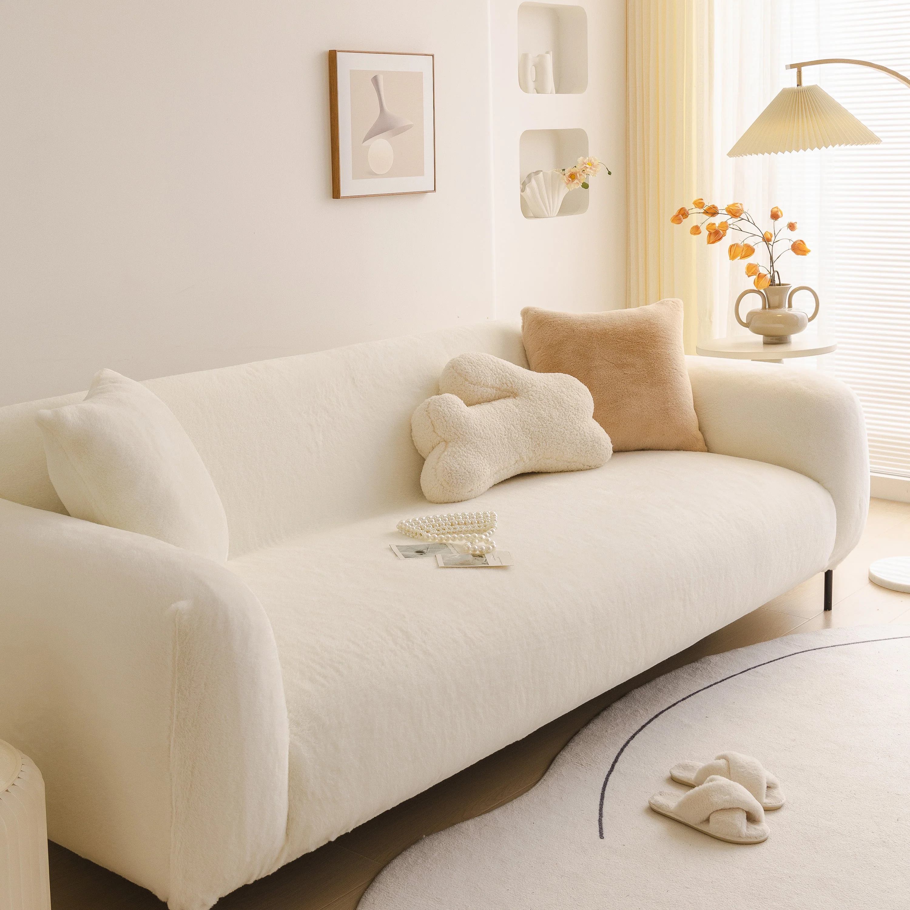 Soft Plush Warm Sofa Cover Stretchable Cozy Velvet Couch Protector for Fall & Winter - Image 72