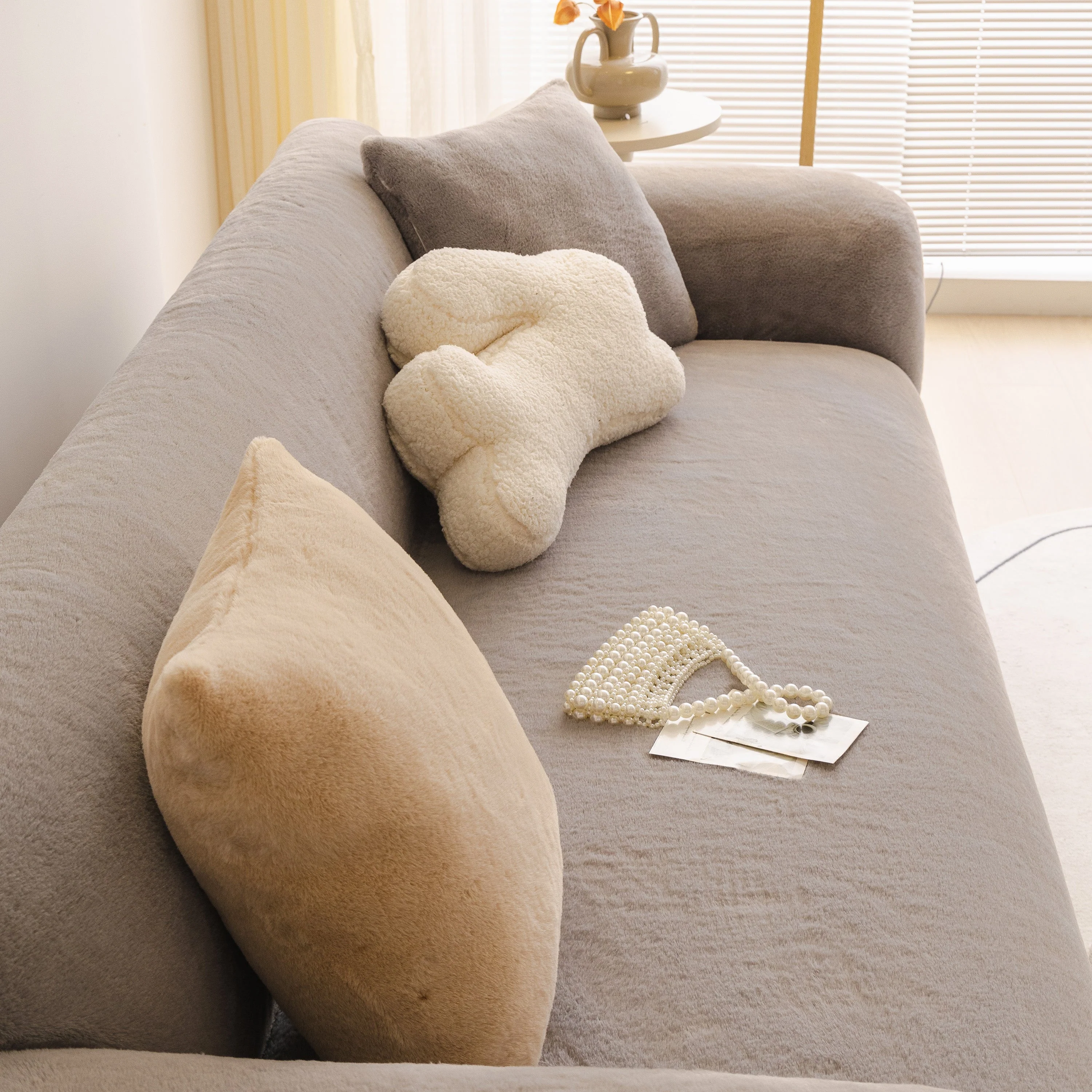 Soft Plush Warm Sofa Cover Stretchable Cozy Velvet Couch Protector for Fall & Winter - Image 75