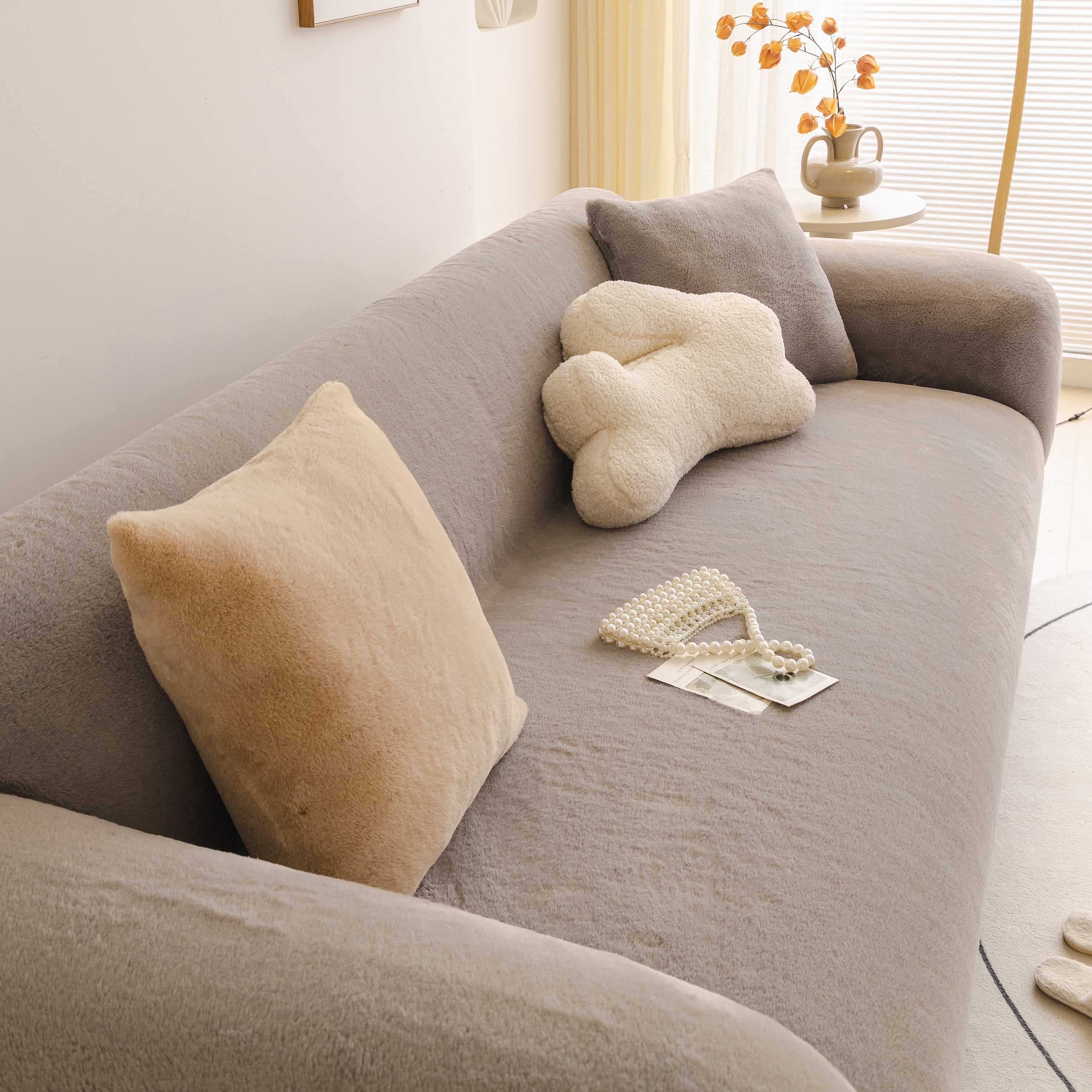 Soft Plush Warm Sofa Cover Stretchable Cozy Velvet Couch Protector for Fall & Winter - Image 80