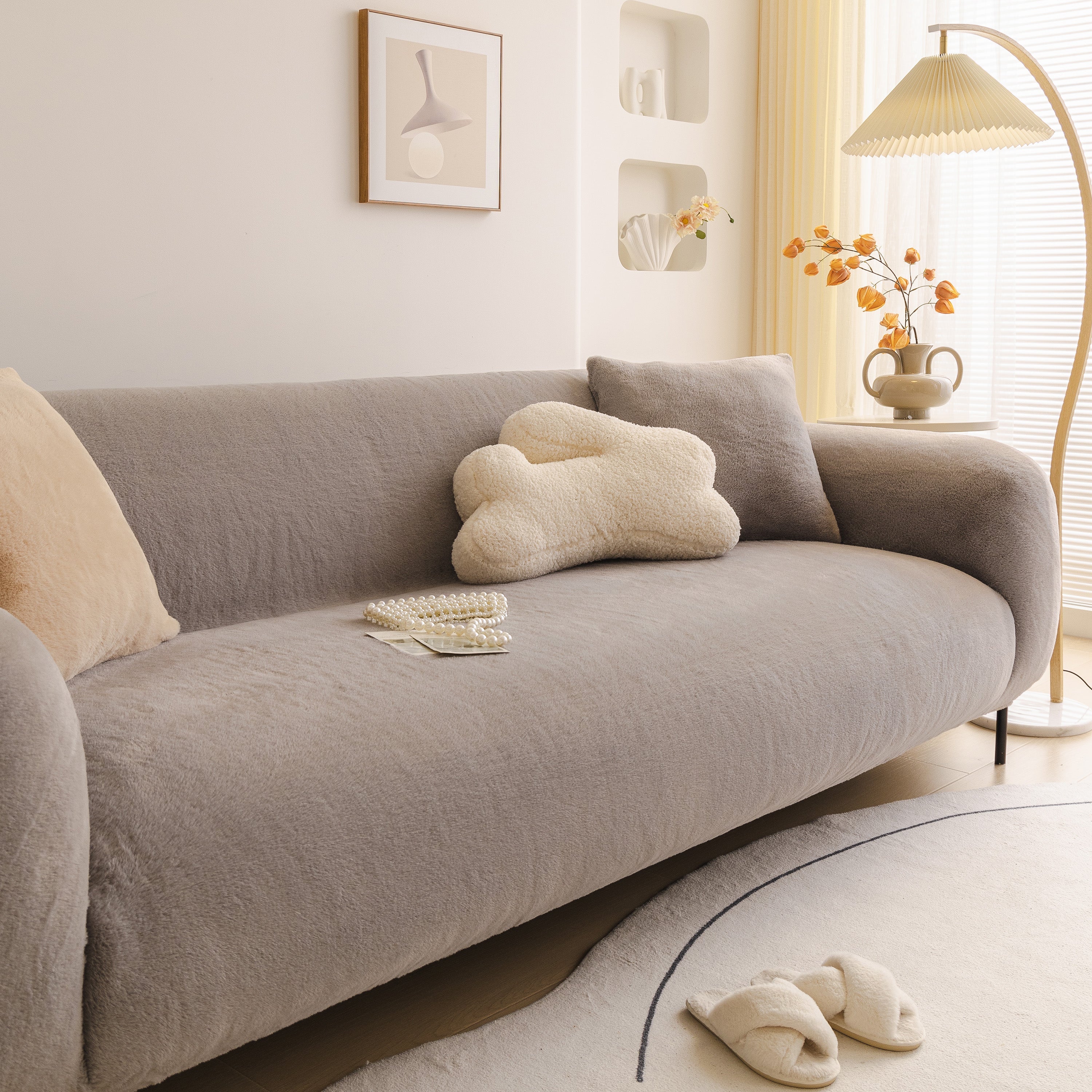 Soft Plush Warm Sofa Cover Stretchable Cozy Velvet Couch Protector for Fall & Winter - Image 84