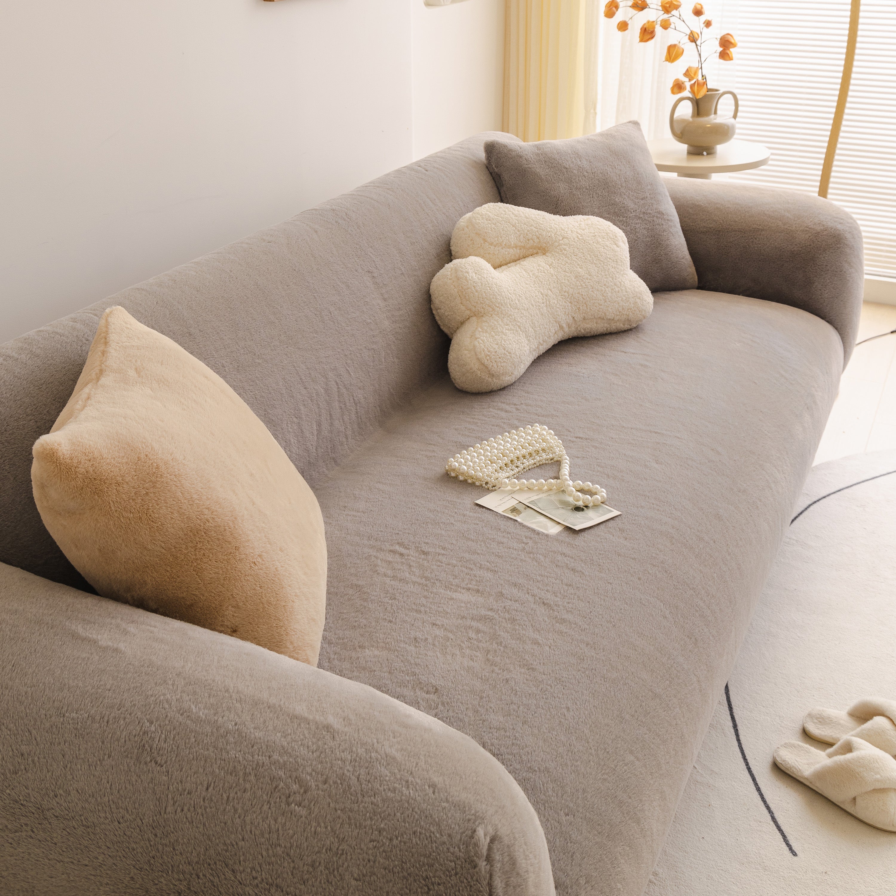 Soft Plush Warm Sofa Cover Stretchable Cozy Velvet Couch Protector for Fall & Winter - Image 86
