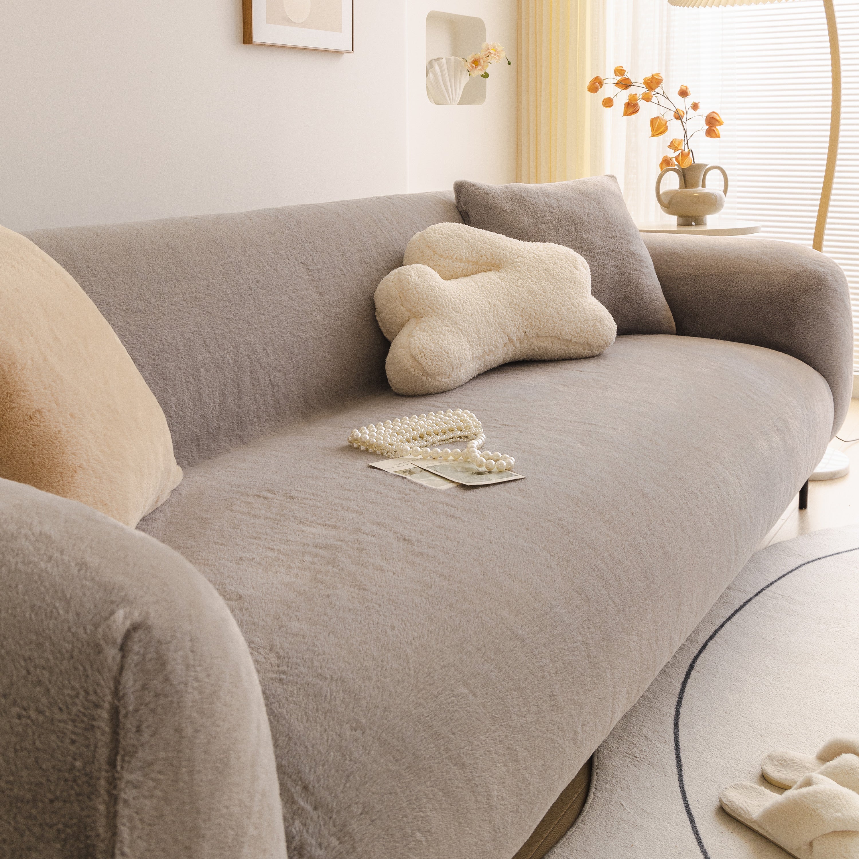 Soft Plush Warm Sofa Cover Stretchable Cozy Velvet Couch Protector for Fall & Winter - Image 89