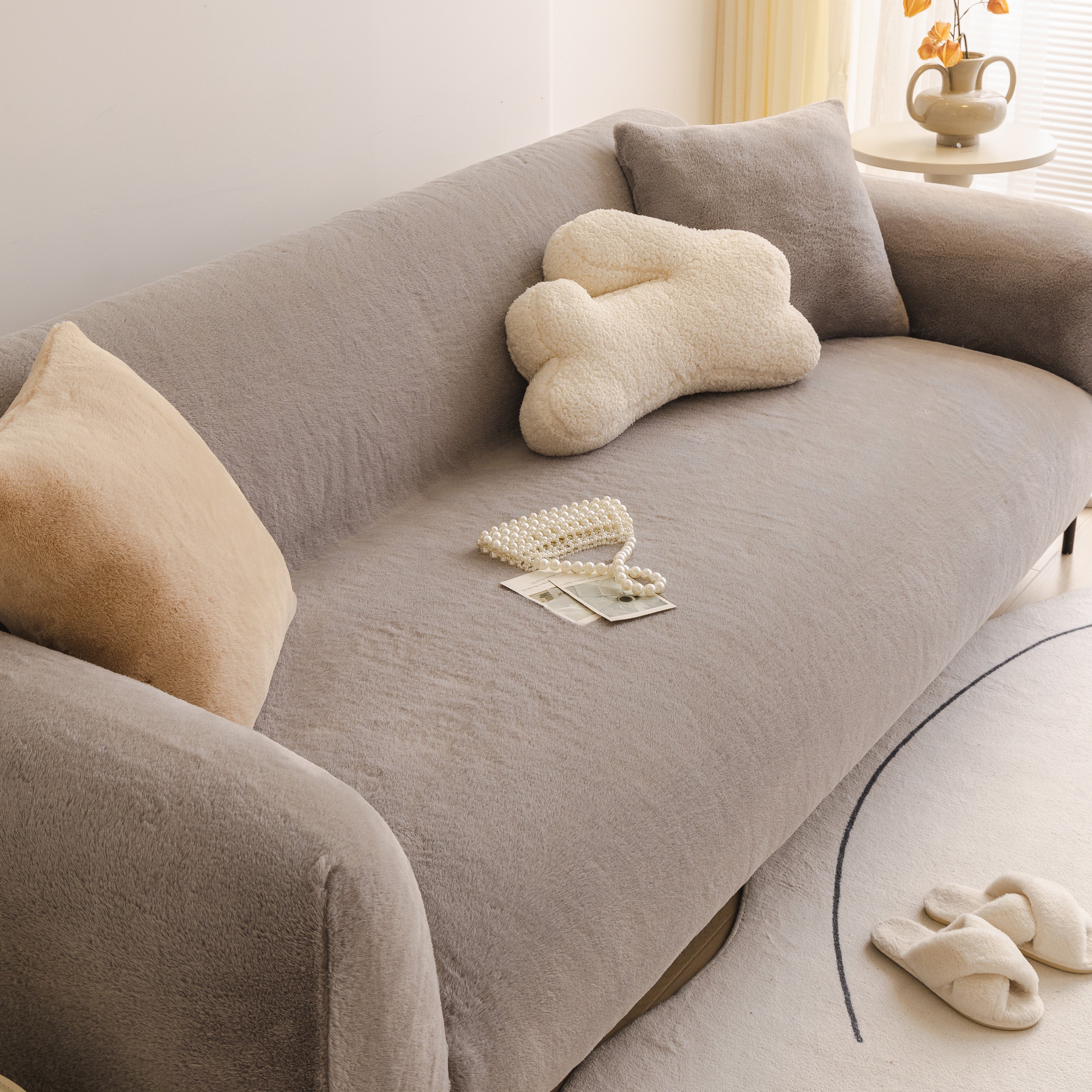 Soft Plush Warm Sofa Cover Stretchable Cozy Velvet Couch Protector for Fall & Winter - Image 90