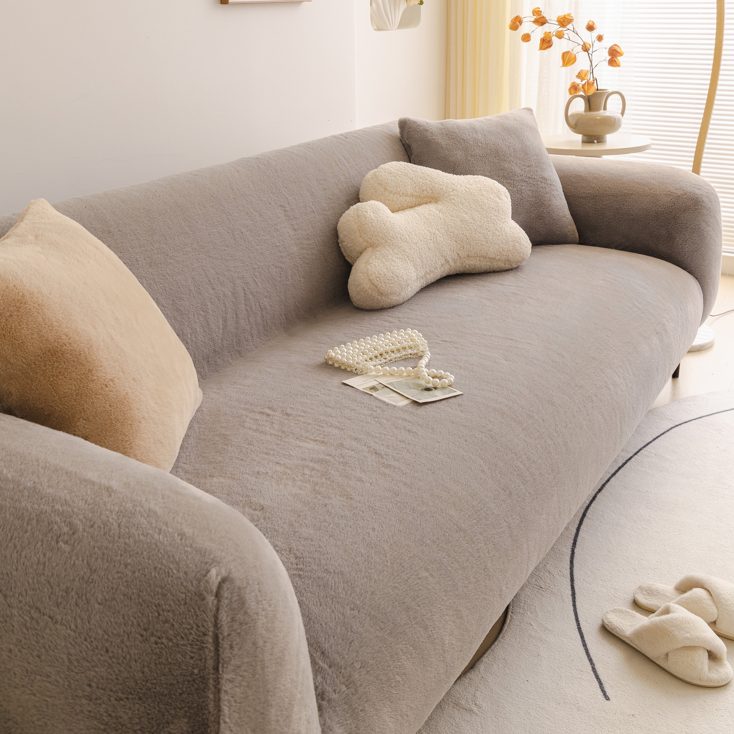 Soft Plush Warm Sofa Cover Stretchable Cozy Velvet Couch Protector for Fall & Winter - Image 91