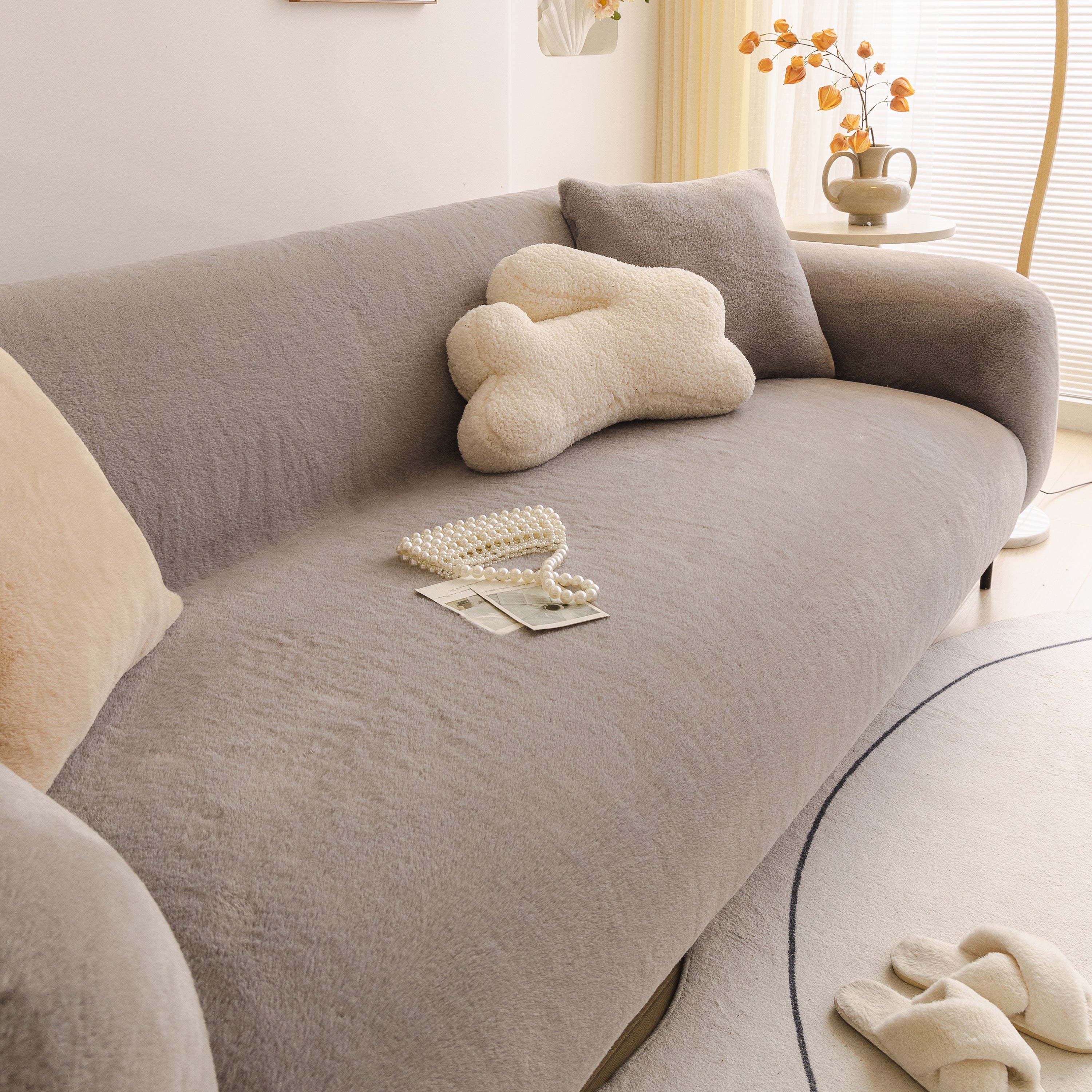 Soft Plush Warm Sofa Cover Stretchable Cozy Velvet Couch Protector for Fall & Winter - Image 92