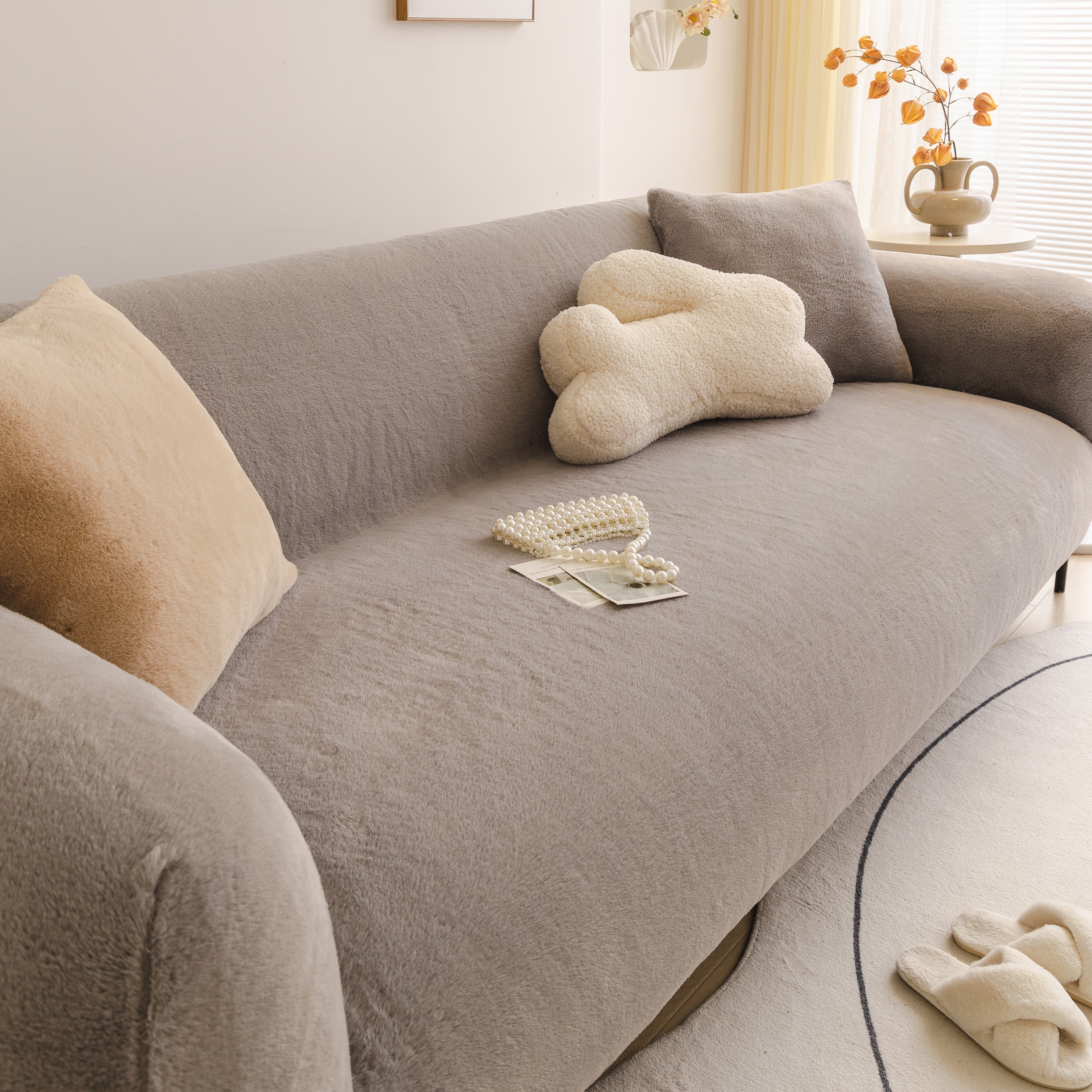 Soft Plush Warm Sofa Cover Stretchable Cozy Velvet Couch Protector for Fall & Winter - Image 93