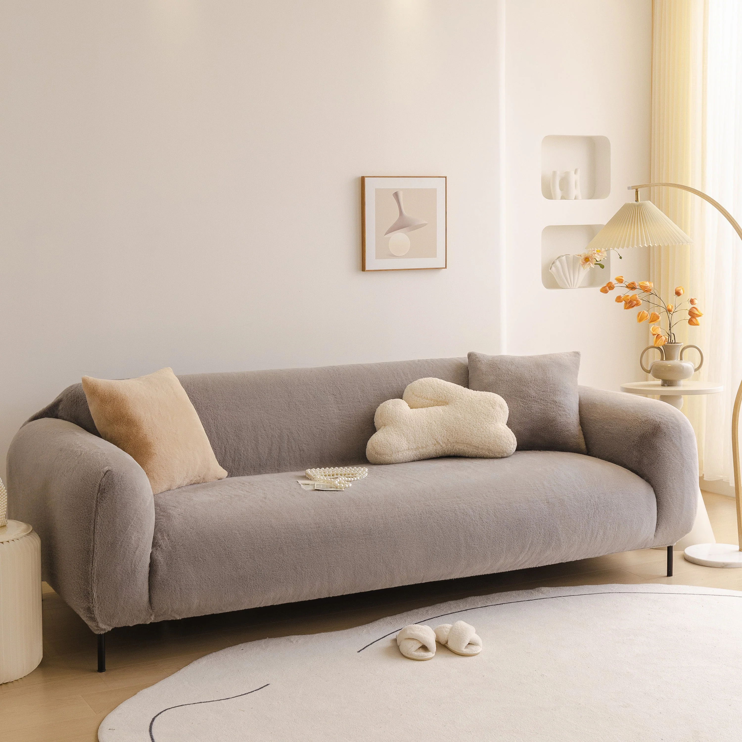 Soft Plush Warm Sofa Cover Stretchable Cozy Velvet Couch Protector for Fall & Winter - Image 94