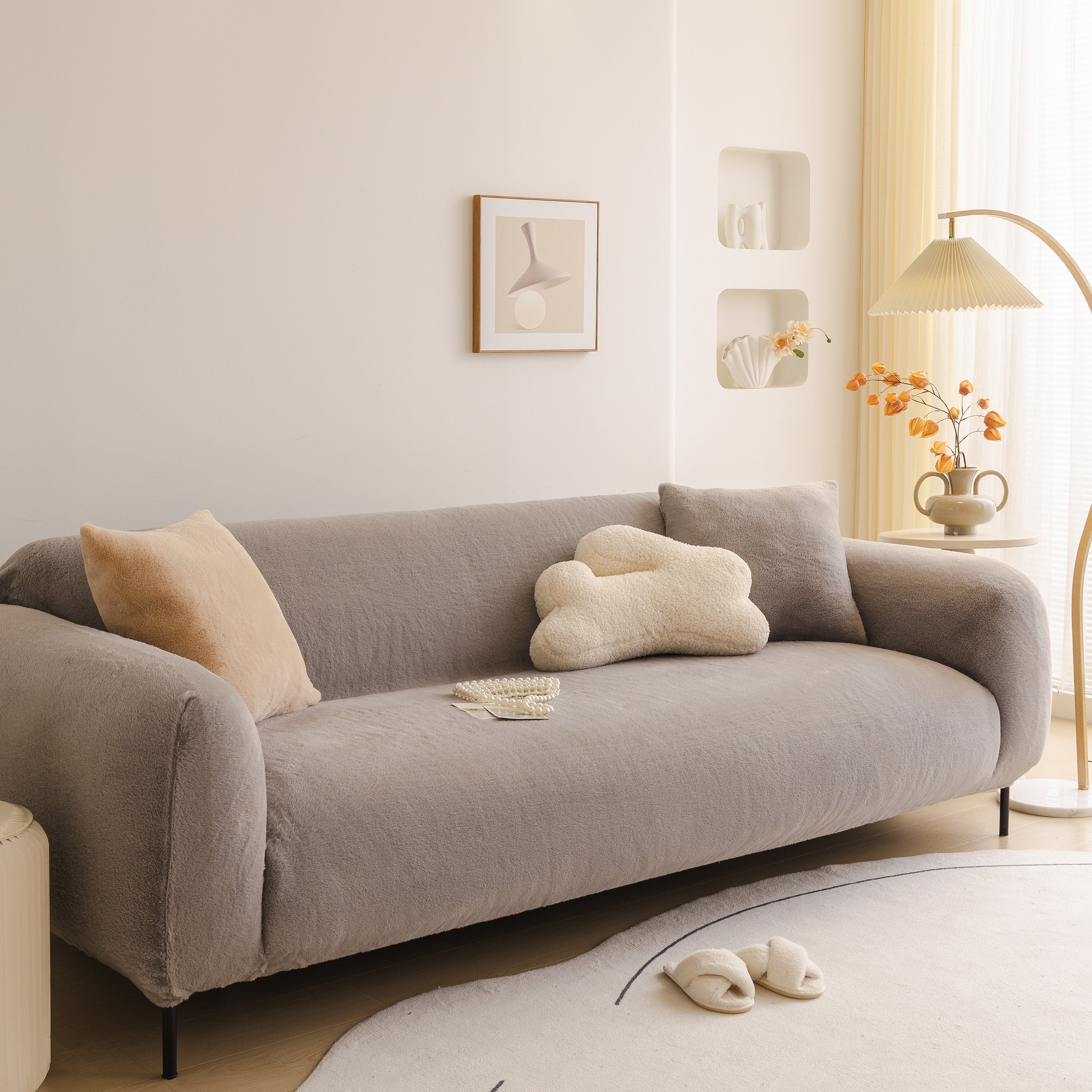 Soft Plush Warm Sofa Cover Stretchable Cozy Velvet Couch Protector for Fall & Winter - Image 96