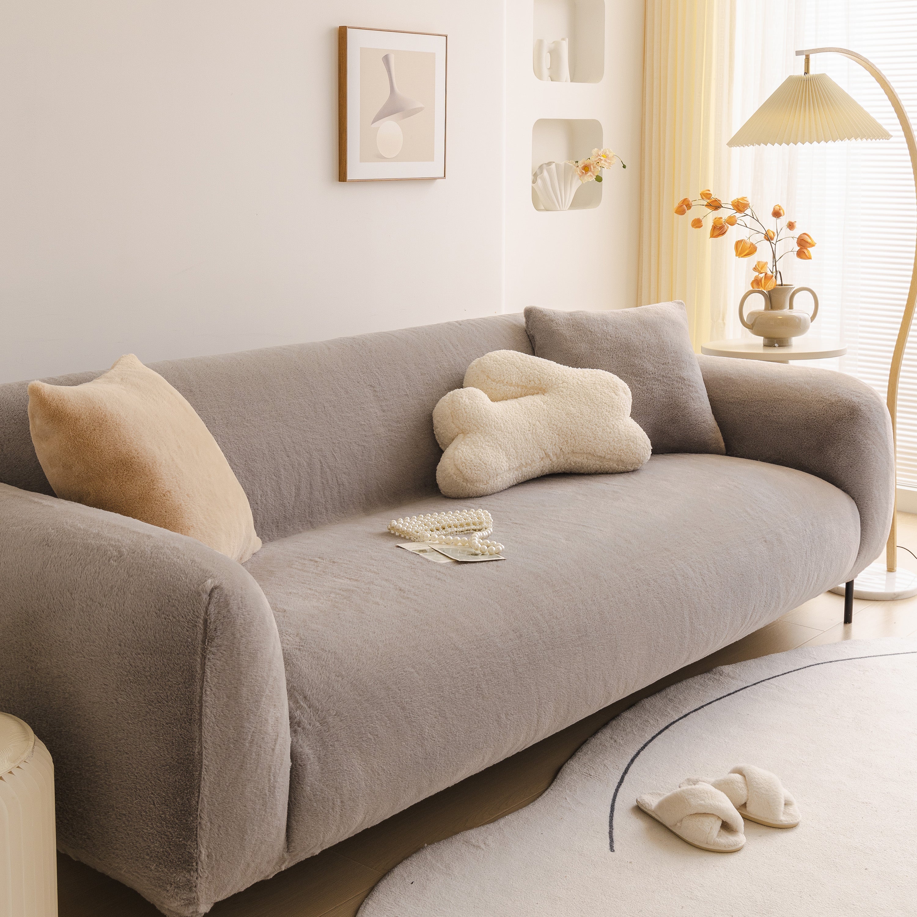 Soft Plush Warm Sofa Cover Stretchable Cozy Velvet Couch Protector for Fall & Winter - Image 98