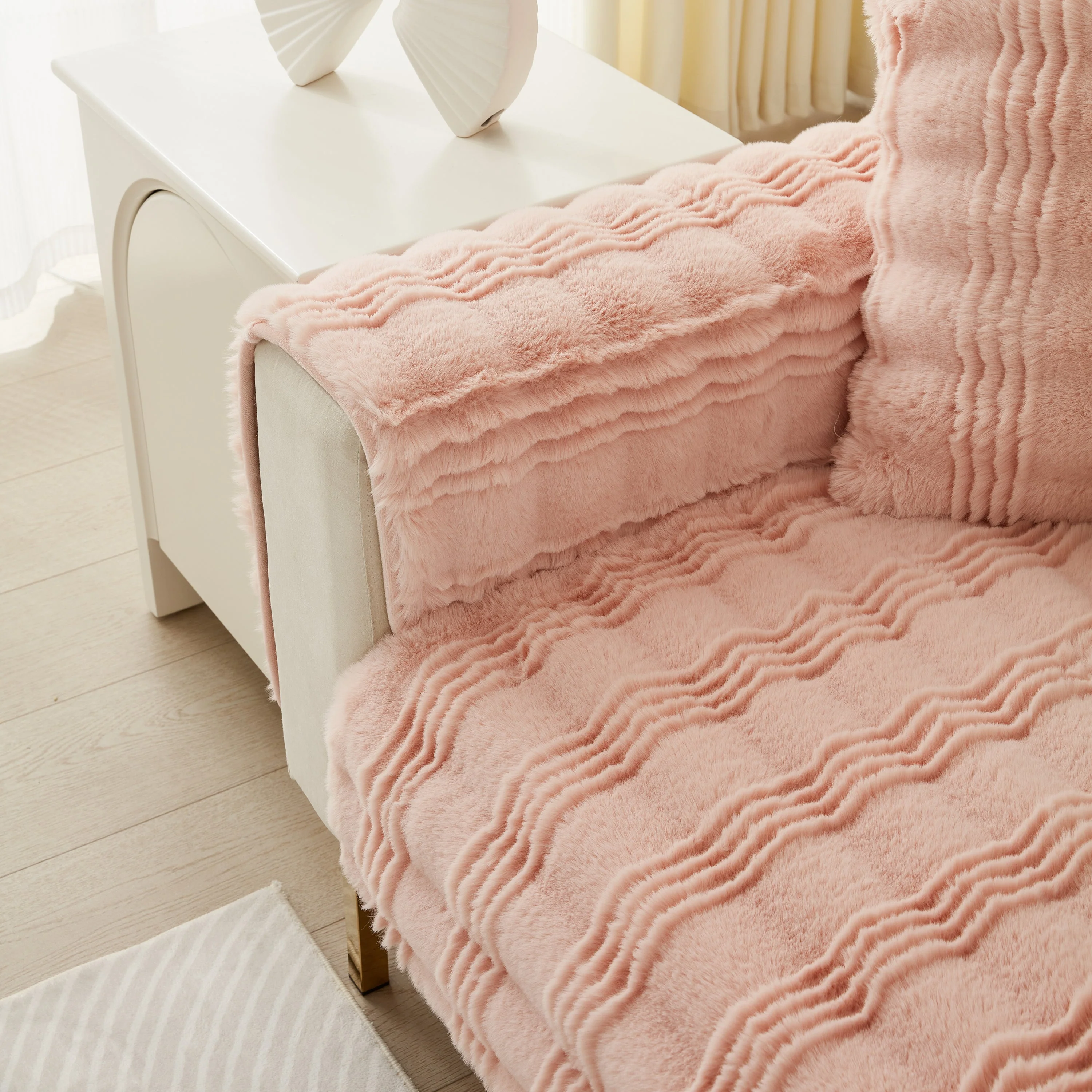 Soft Thick Faux Fur Sofa Cover Stripe Fluffy Fuzzy Non-Slip Washable Couch Covers - Image 100