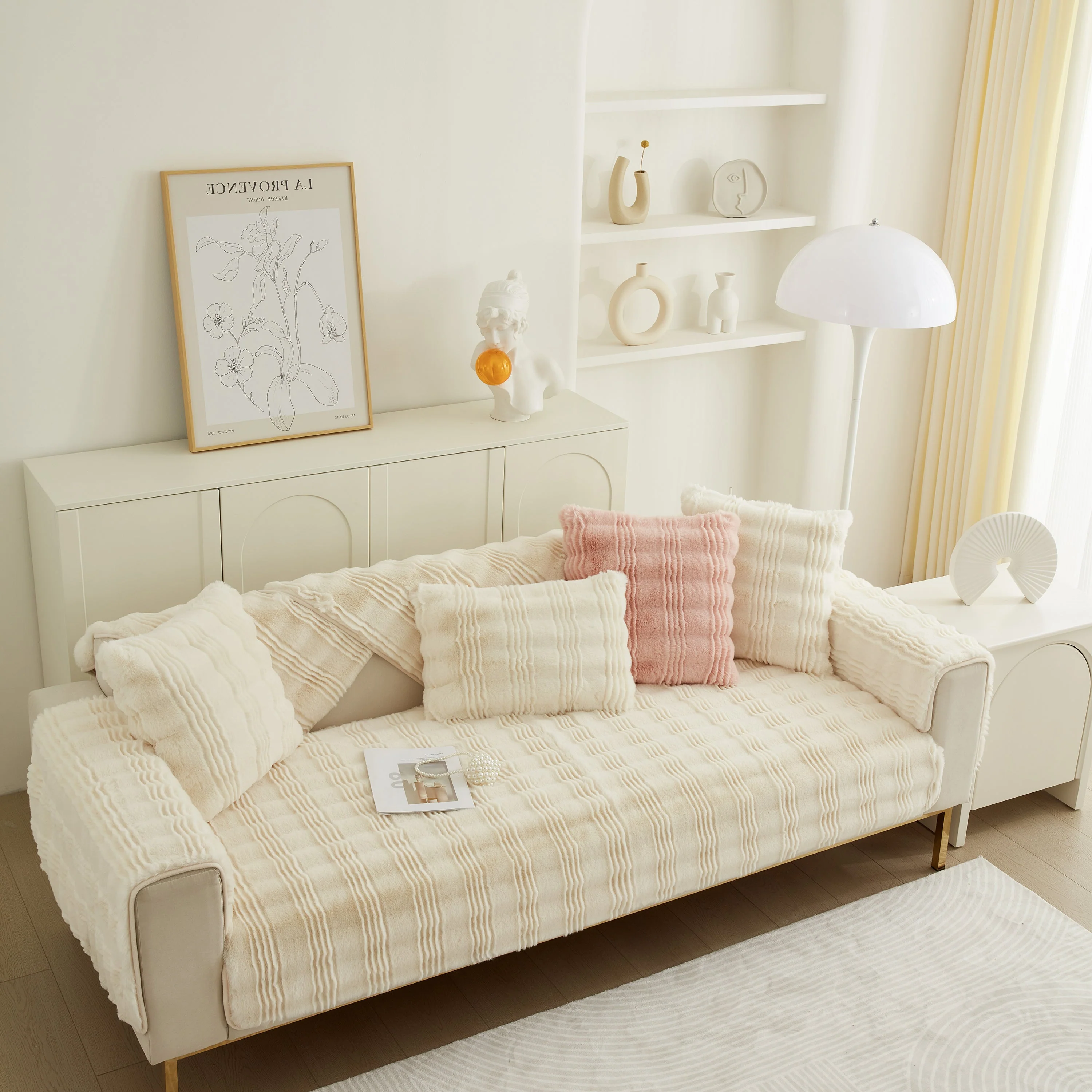 Soft Thick Faux Fur Sofa Cover Stripe Fluffy Fuzzy Non-Slip Washable Couch Covers - Image 13