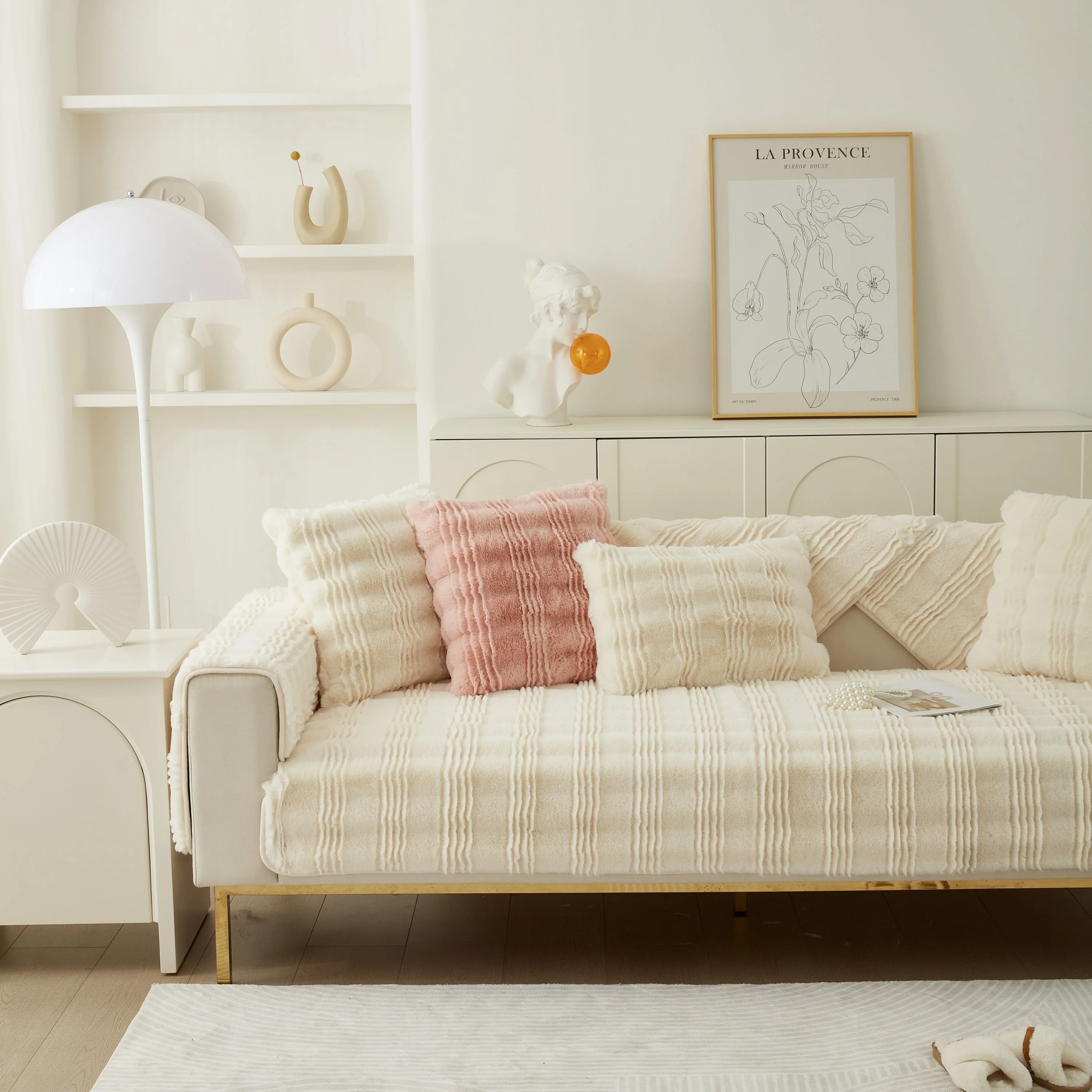Soft Thick Faux Fur Sofa Cover Stripe Fluffy Fuzzy Non-Slip Washable Couch Covers - Image 21