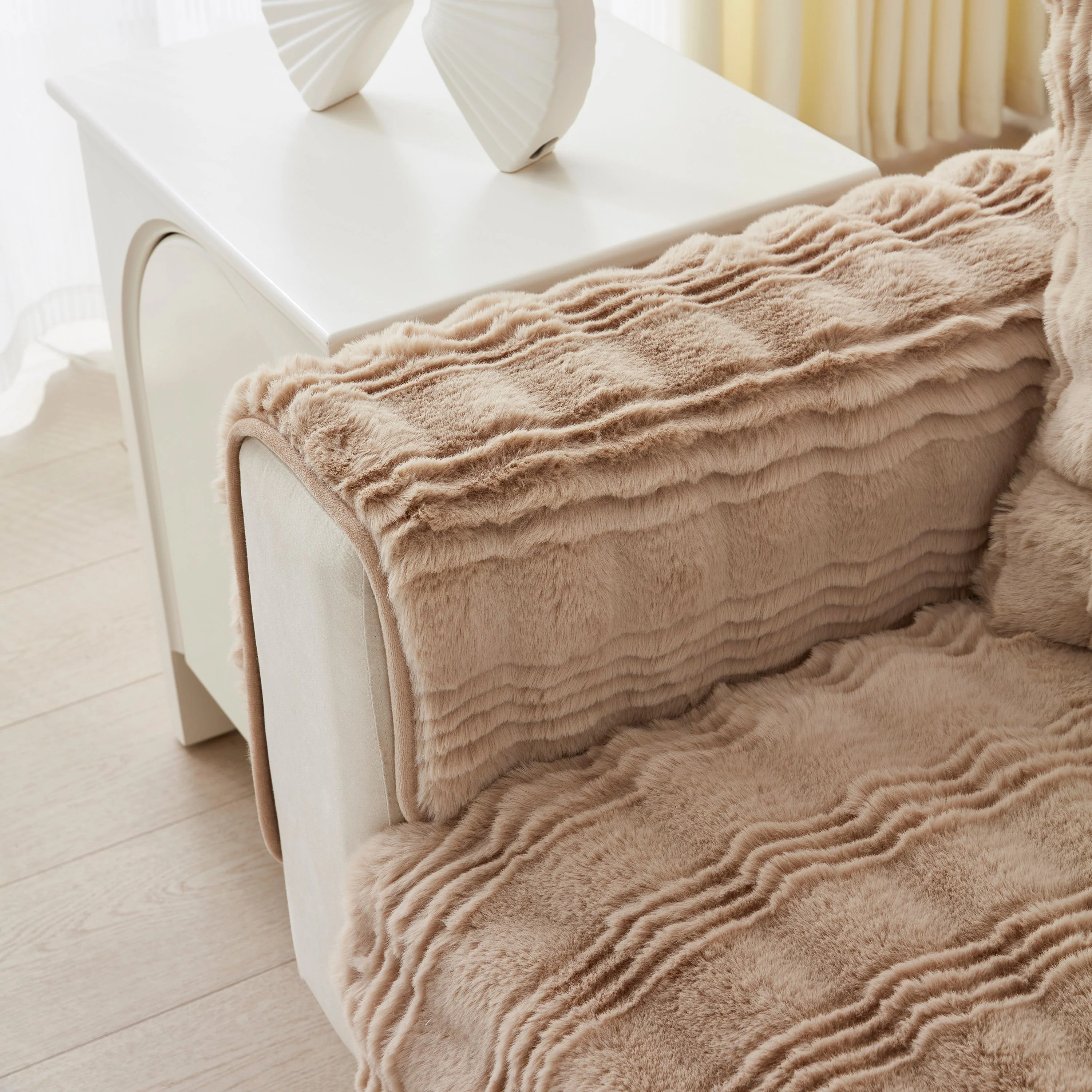 Soft Thick Faux Fur Sofa Cover Stripe Fluffy Fuzzy Non-Slip Washable Couch Covers - Image 39