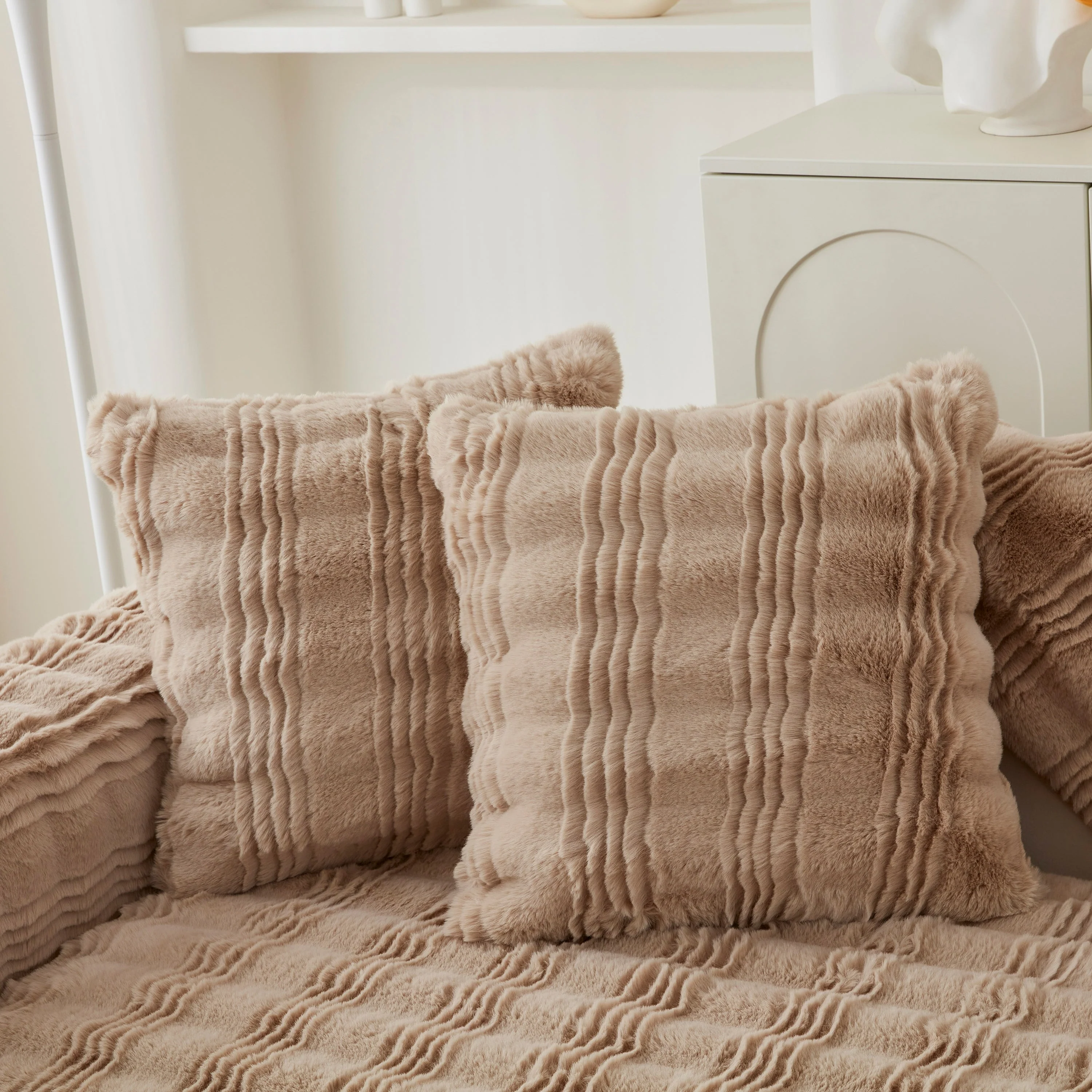 Soft Thick Faux Fur Sofa Cover Stripe Fluffy Fuzzy Non-Slip Washable Couch Covers - Image 40