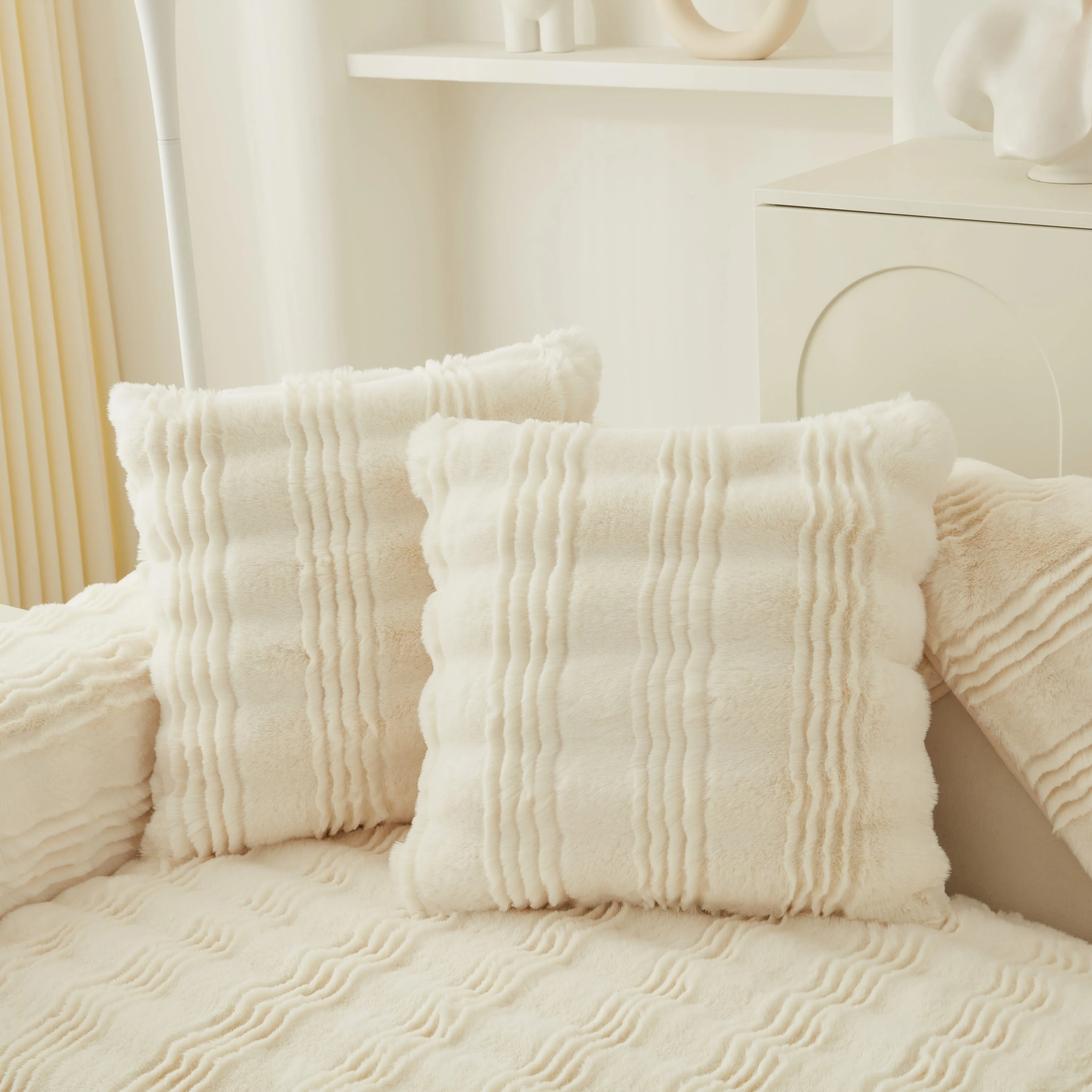 Soft Thick Faux Fur Sofa Cover Stripe Fluffy Fuzzy Non-Slip Washable Couch Covers - Image 6