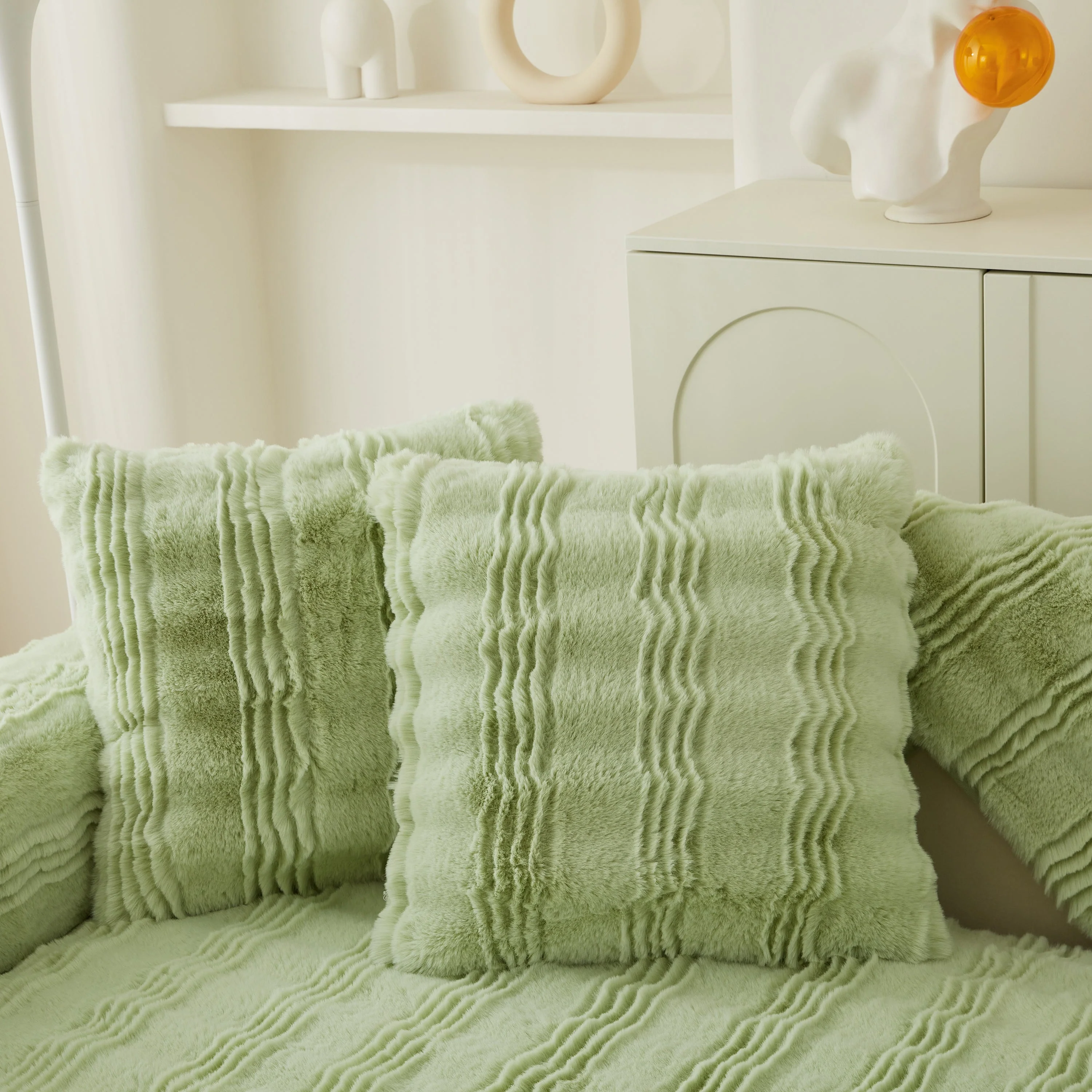 Soft Thick Faux Fur Sofa Cover Stripe Fluffy Fuzzy Non-Slip Washable Couch Covers - Image 60
