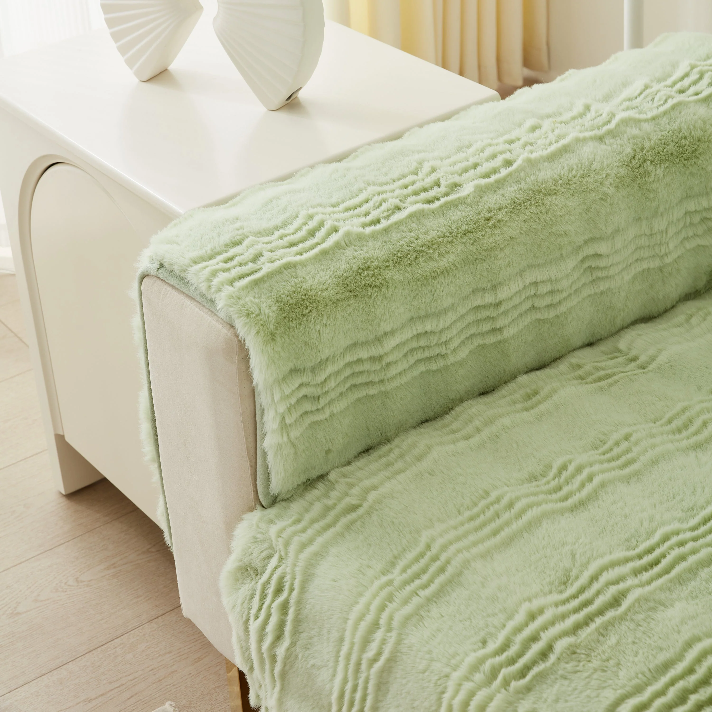 Soft Thick Faux Fur Sofa Cover Stripe Fluffy Fuzzy Non-Slip Washable Couch Covers - Image 61