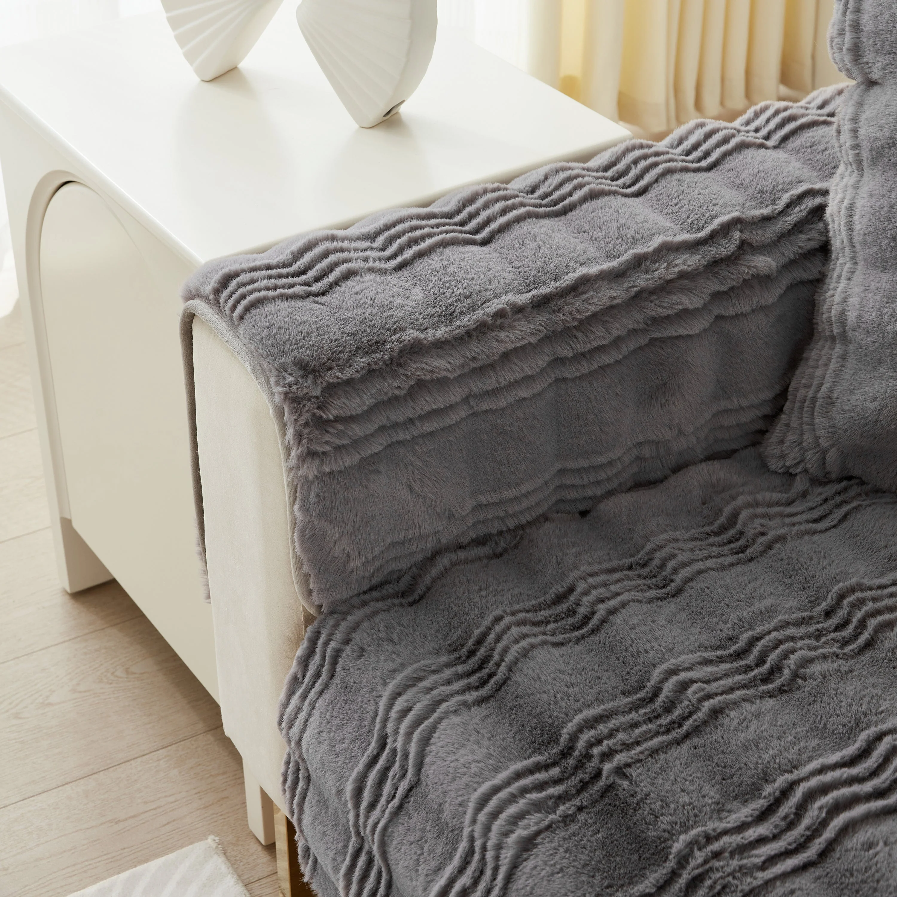 Soft Thick Faux Fur Sofa Cover Stripe Fluffy Fuzzy Non-Slip Washable Couch Covers - Image 79