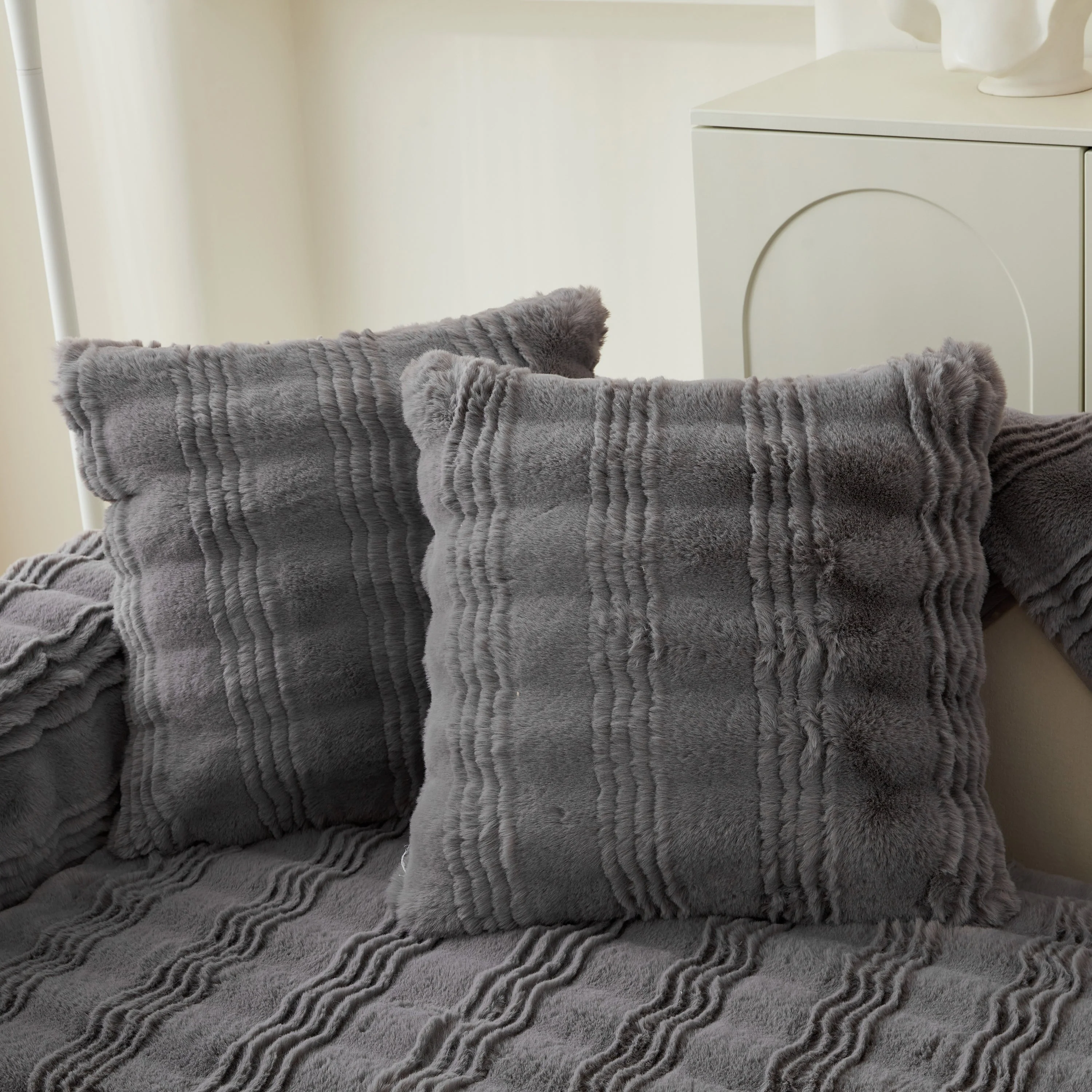 Soft Thick Faux Fur Sofa Cover Stripe Fluffy Fuzzy Non-Slip Washable Couch Covers - Image 80