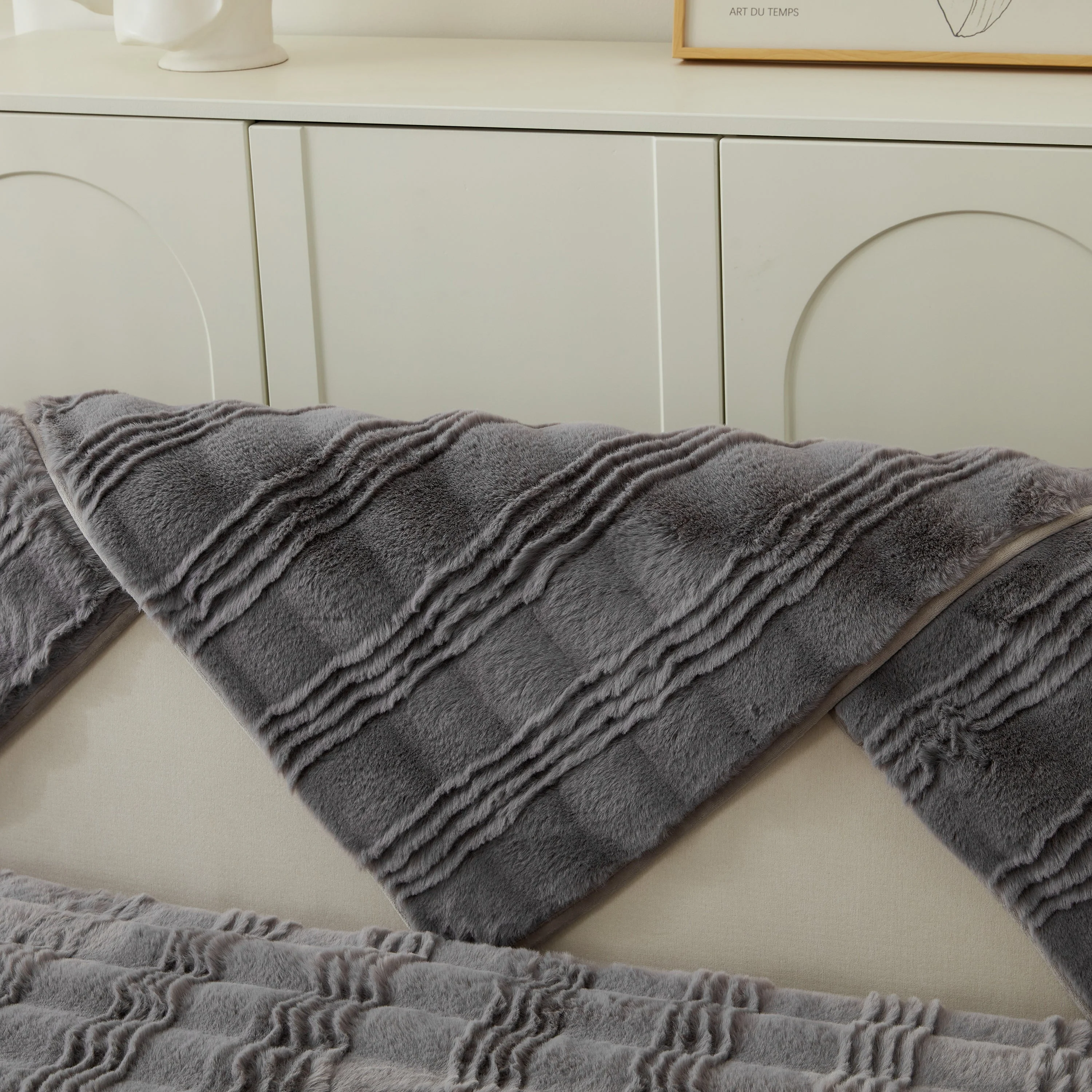 Soft Thick Faux Fur Sofa Cover Stripe Fluffy Fuzzy Non-Slip Washable Couch Covers - Image 81