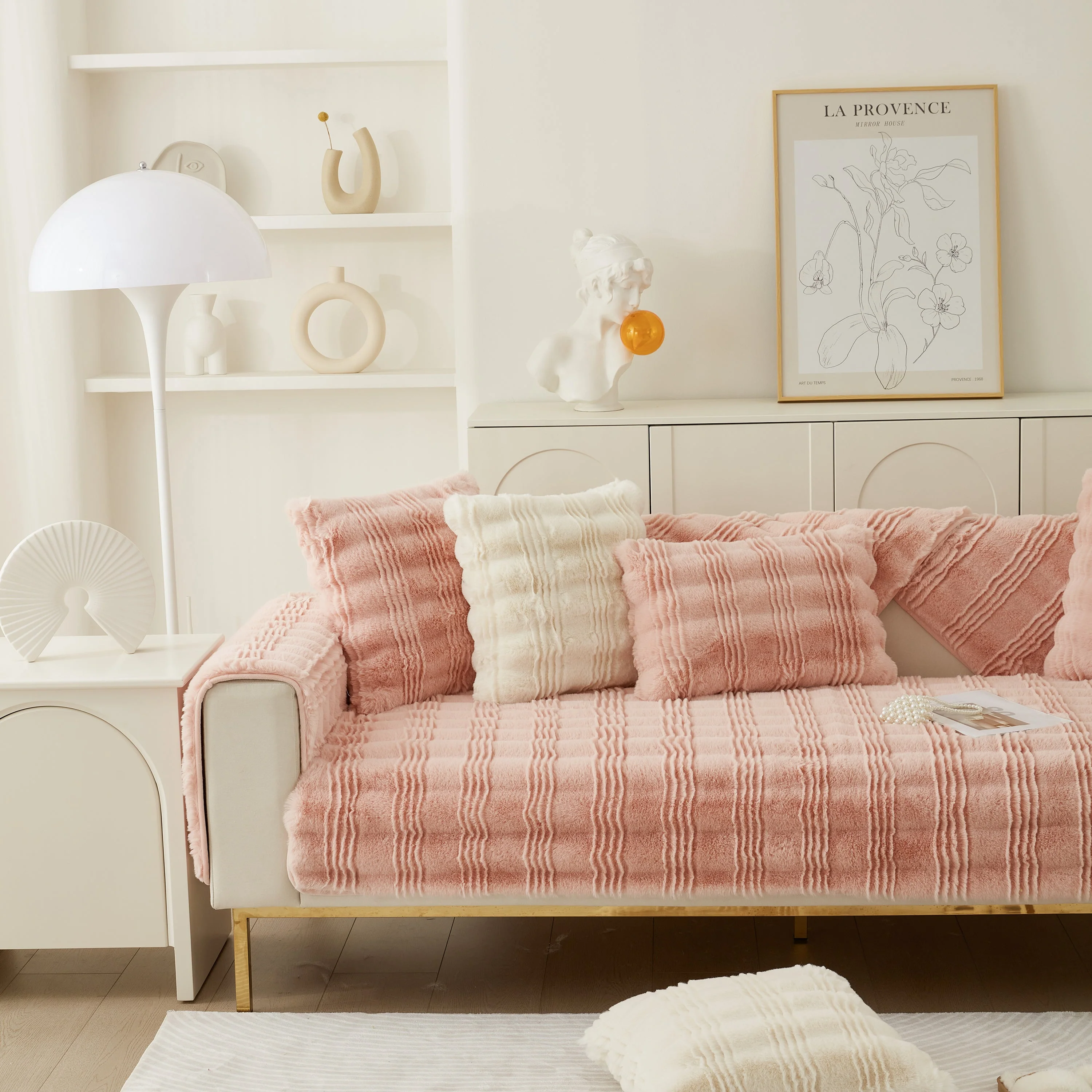 Soft Thick Faux Fur Sofa Cover Stripe Fluffy Fuzzy Non-Slip Washable Couch Covers - Image 95