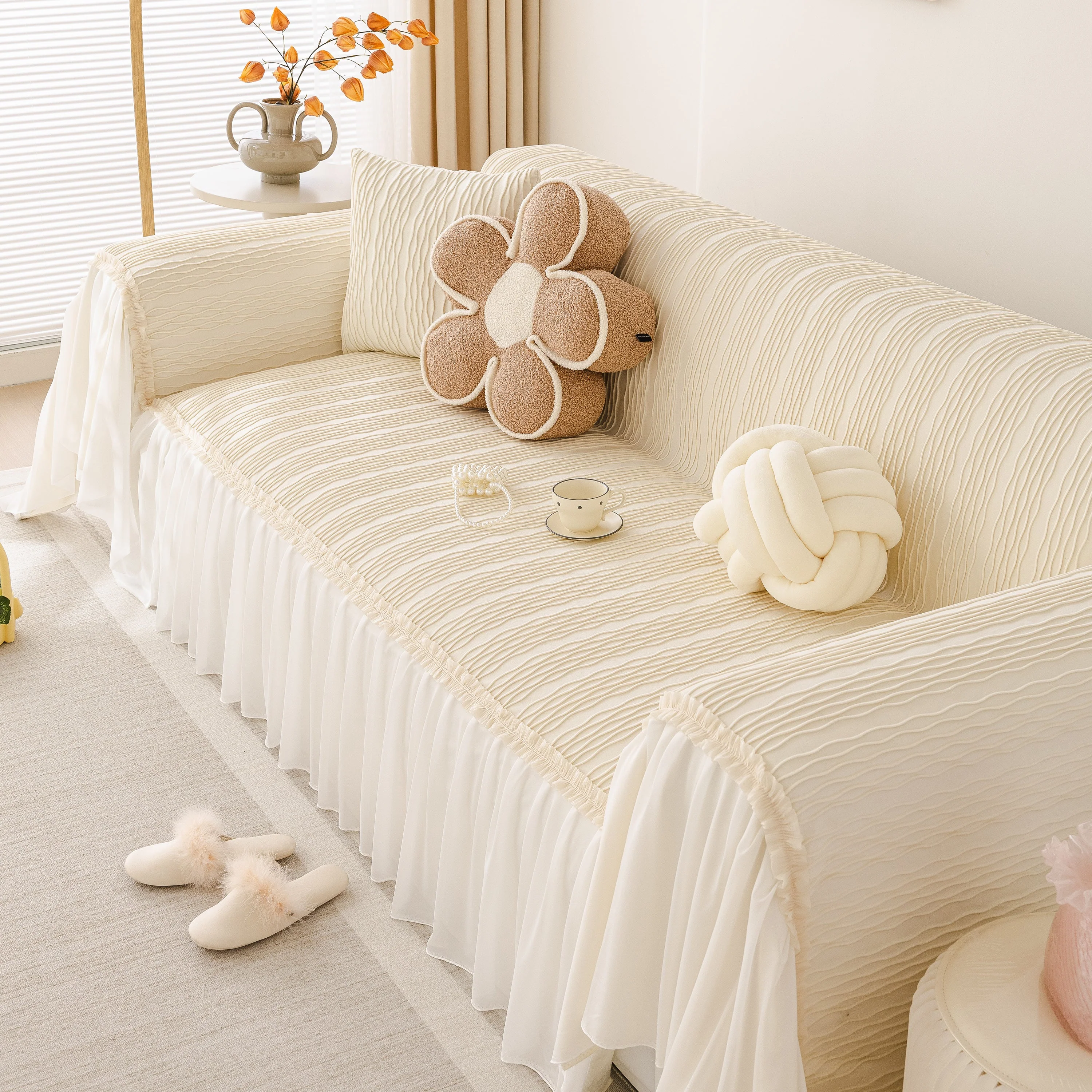 Soft Warm Flannel Couch Cover Throw Blanket with French Flounce, Beautiful Furniture Throws for Sofas - Image 10