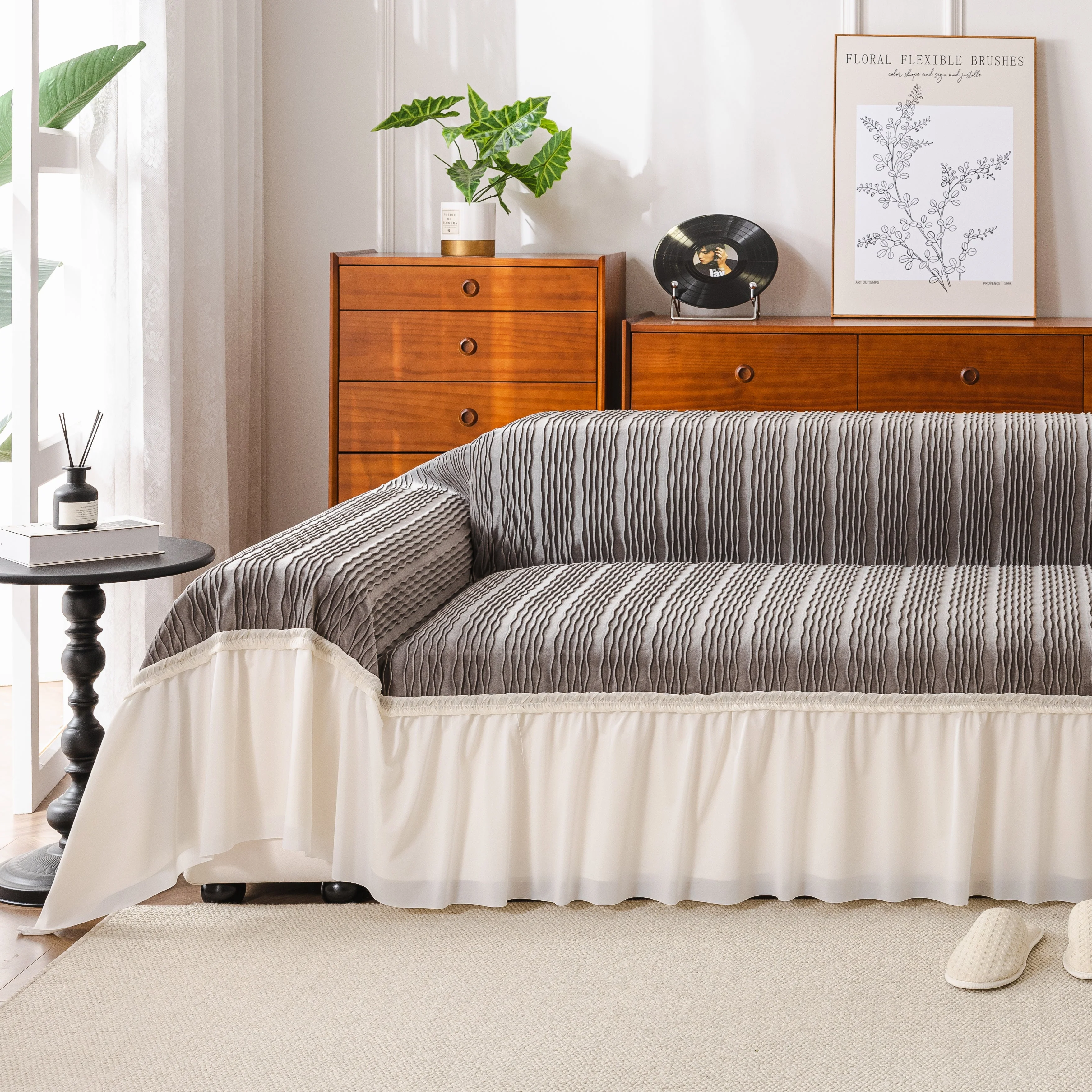 Soft Warm Flannel Couch Cover Throw Blanket with French Flounce, Beautiful Furniture Throws for Sofas - Image 102