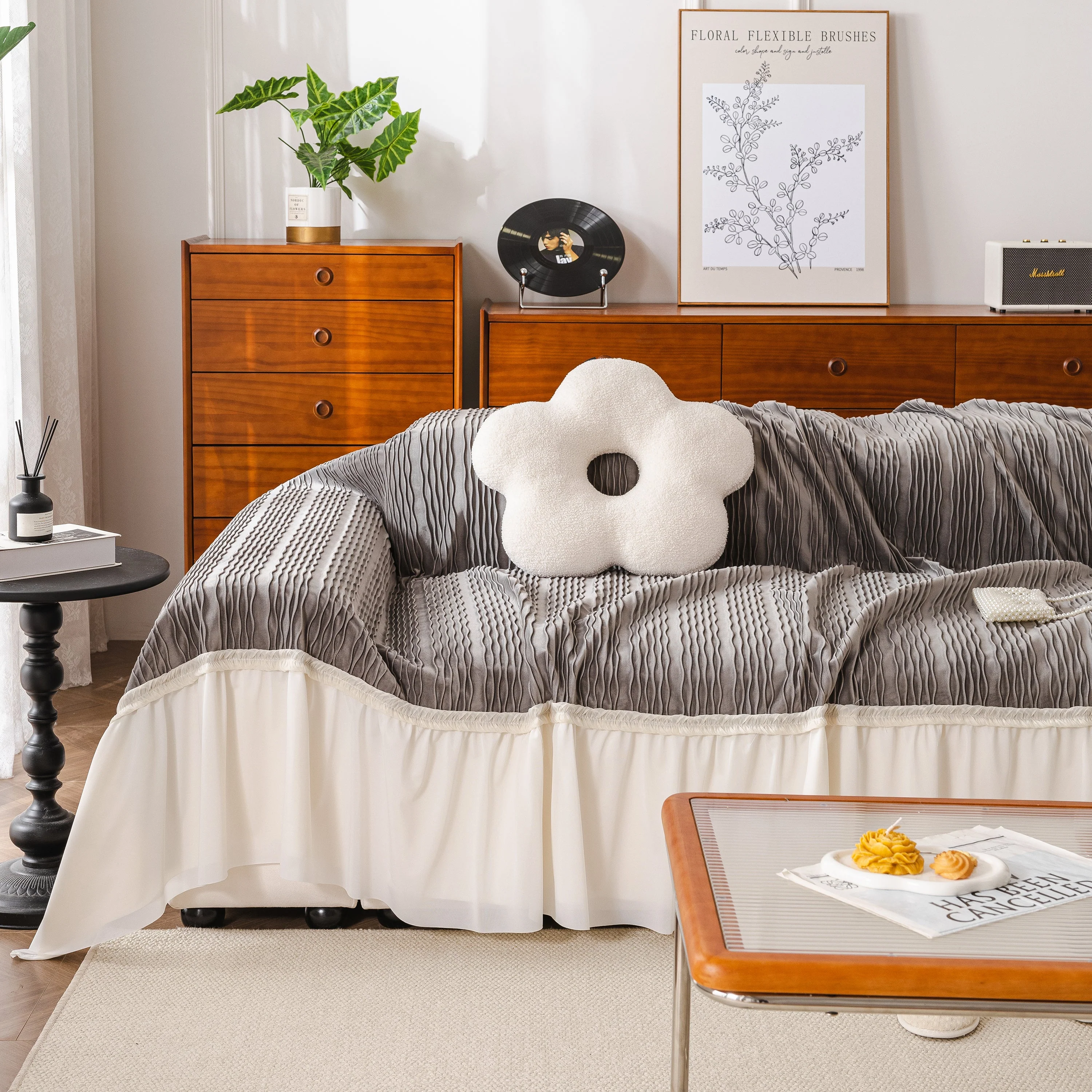 Soft Warm Flannel Couch Cover Throw Blanket with French Flounce, Beautiful Furniture Throws for Sofas - Image 105