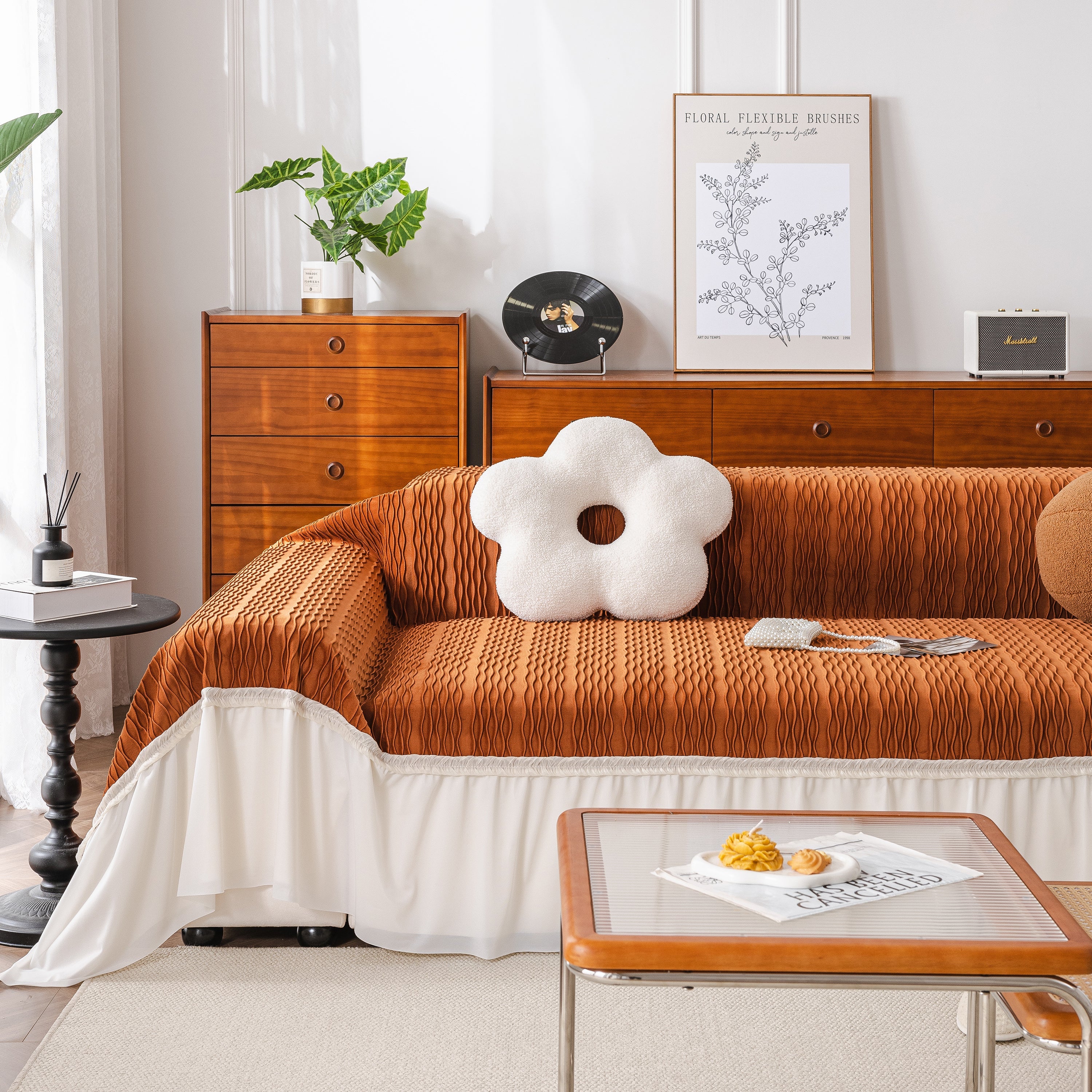 Soft Warm Flannel Couch Cover Throw Blanket with French Flounce, Beautiful Furniture Throws for Sofas - Image 112