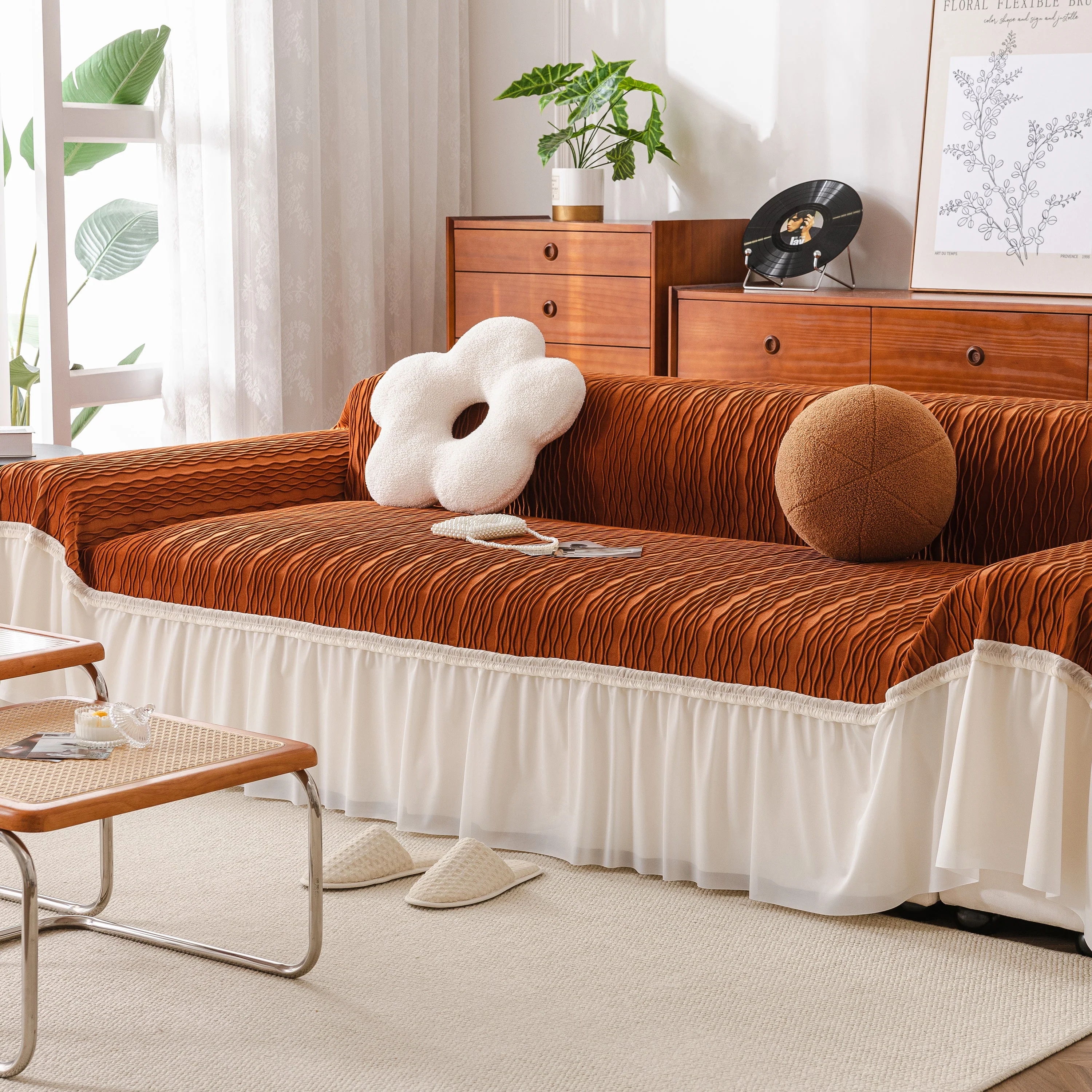 Soft Warm Flannel Couch Cover Throw Blanket with French Flounce, Beautiful Furniture Throws for Sofas - Image 114