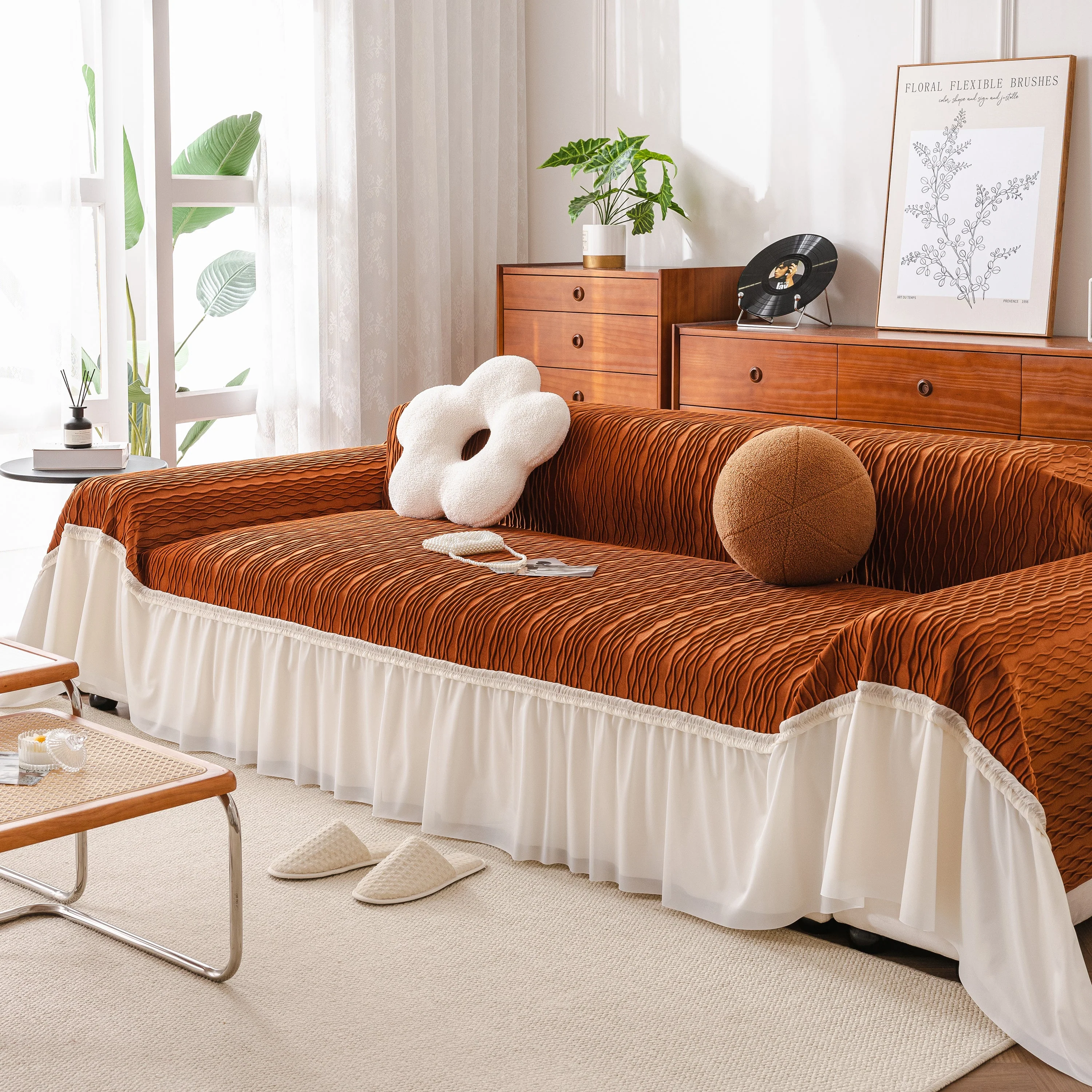 Soft Warm Flannel Couch Cover Throw Blanket with French Flounce, Beautiful Furniture Throws for Sofas - Image 115