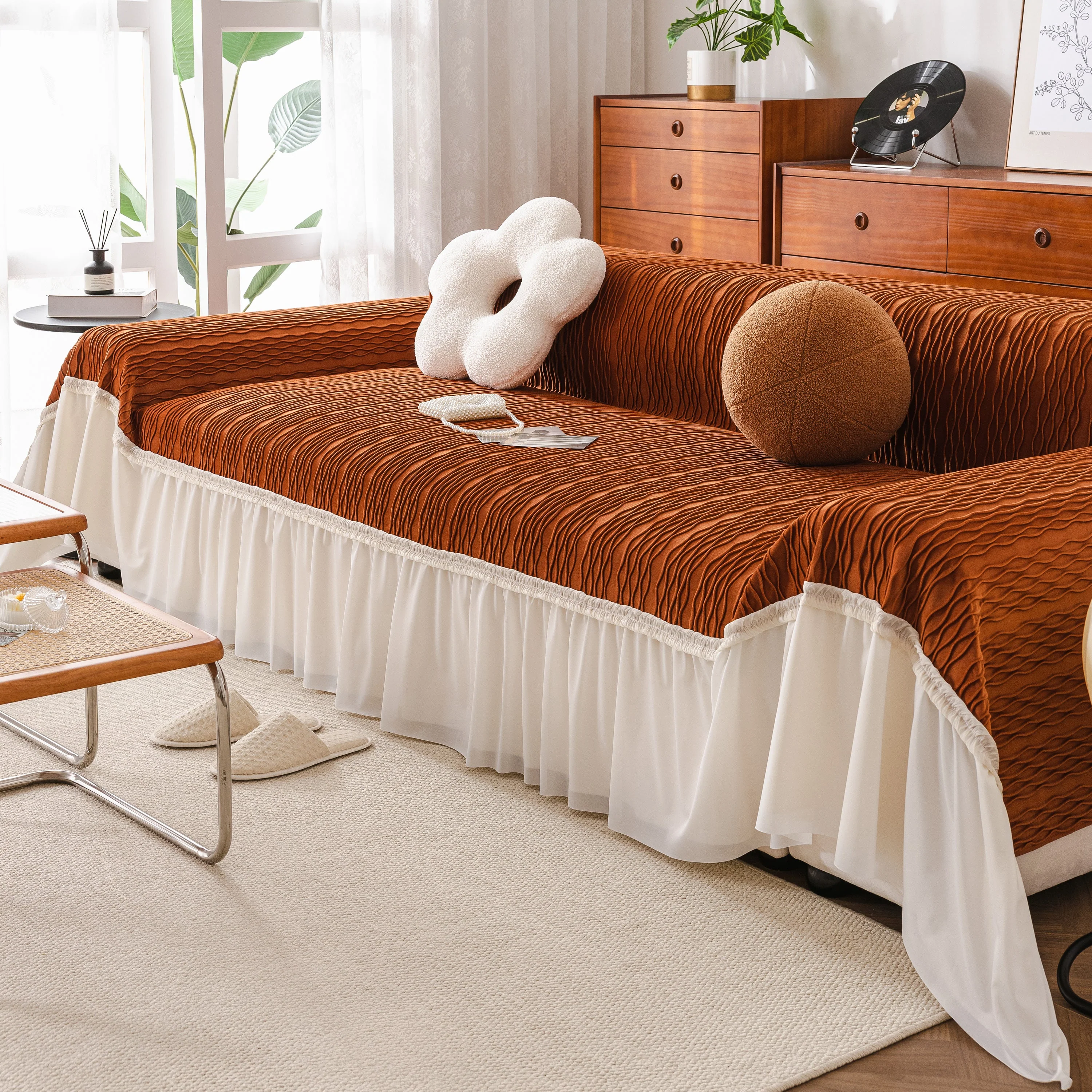 Soft Warm Flannel Couch Cover Throw Blanket with French Flounce, Beautiful Furniture Throws for Sofas - Image 119