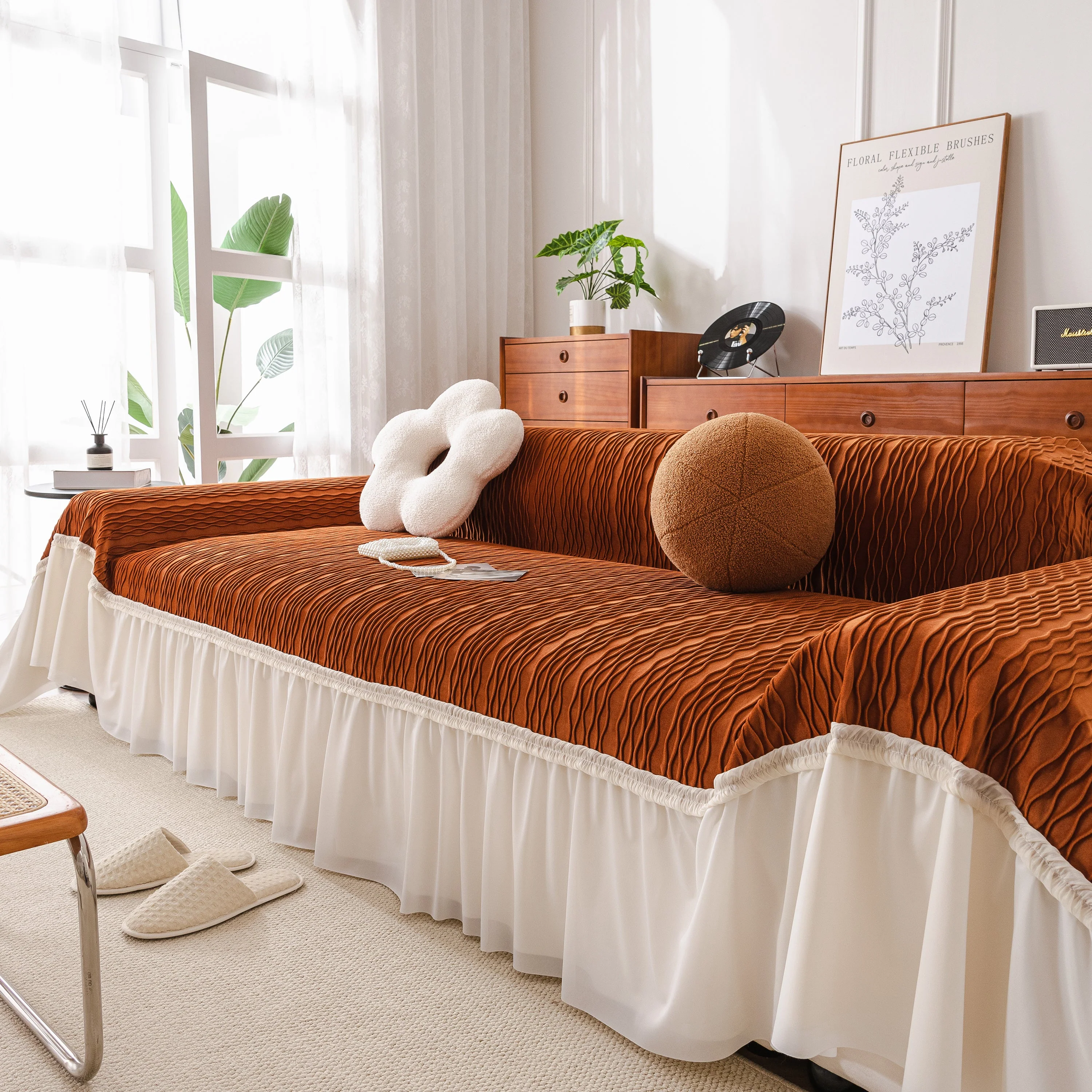 Soft Warm Flannel Couch Cover Throw Blanket with French Flounce, Beautiful Furniture Throws for Sofas - Image 122