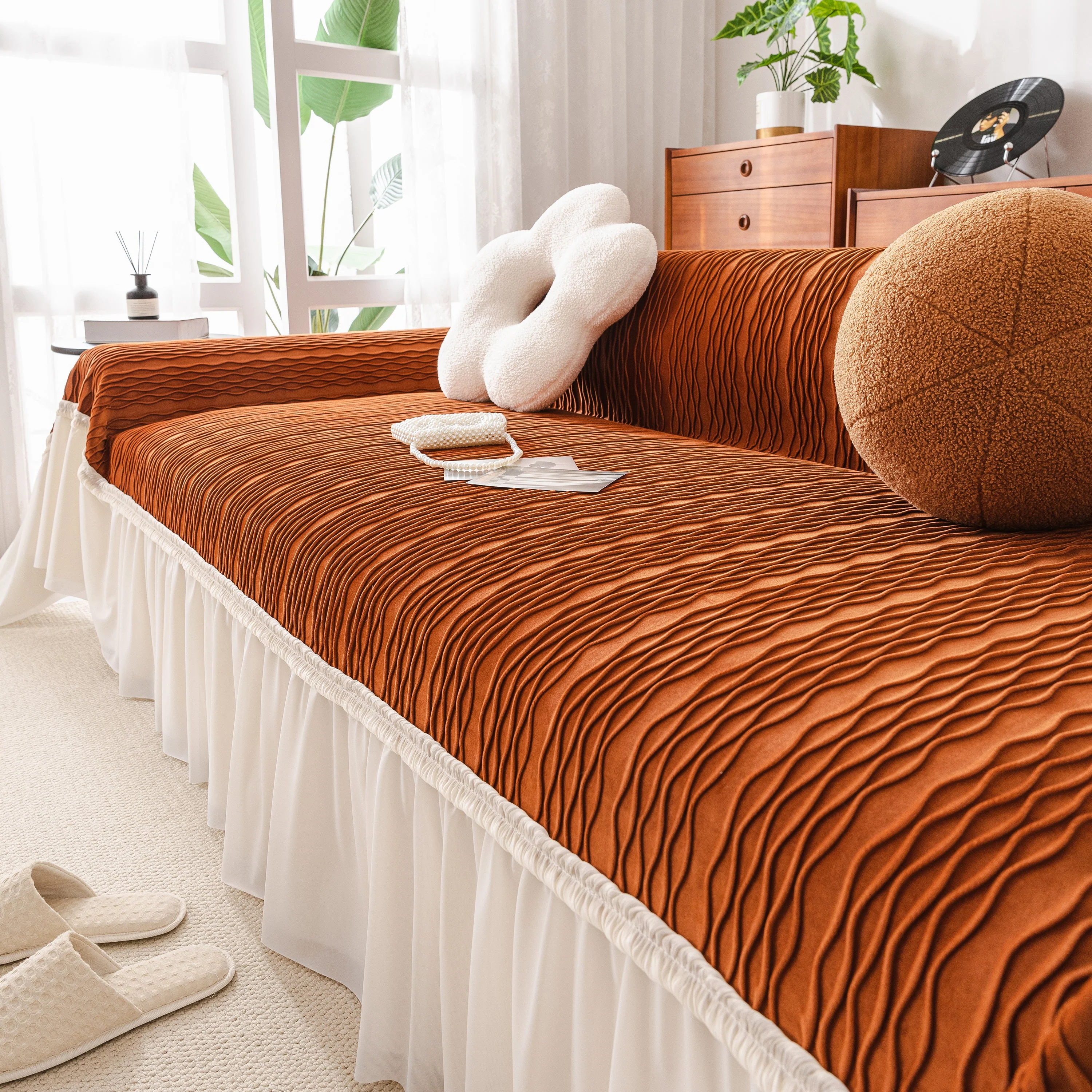 Soft Warm Flannel Couch Cover Throw Blanket with French Flounce, Beautiful Furniture Throws for Sofas - Image 126