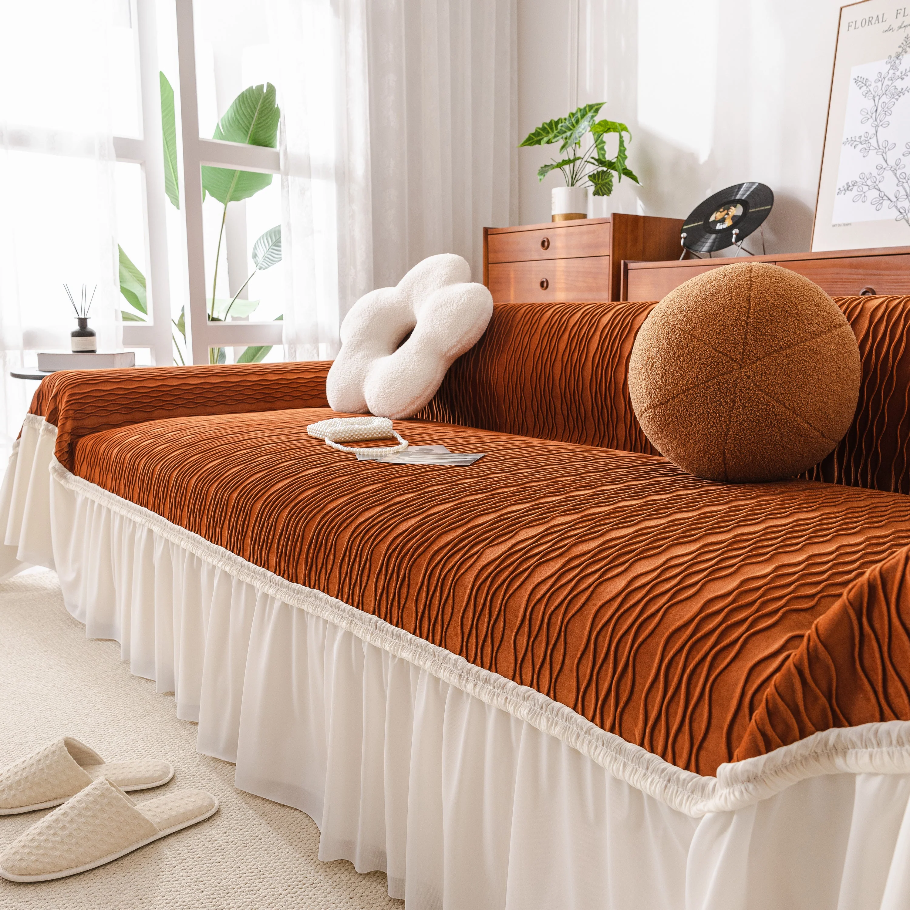 Soft Warm Flannel Couch Cover Throw Blanket with French Flounce, Beautiful Furniture Throws for Sofas - Image 128