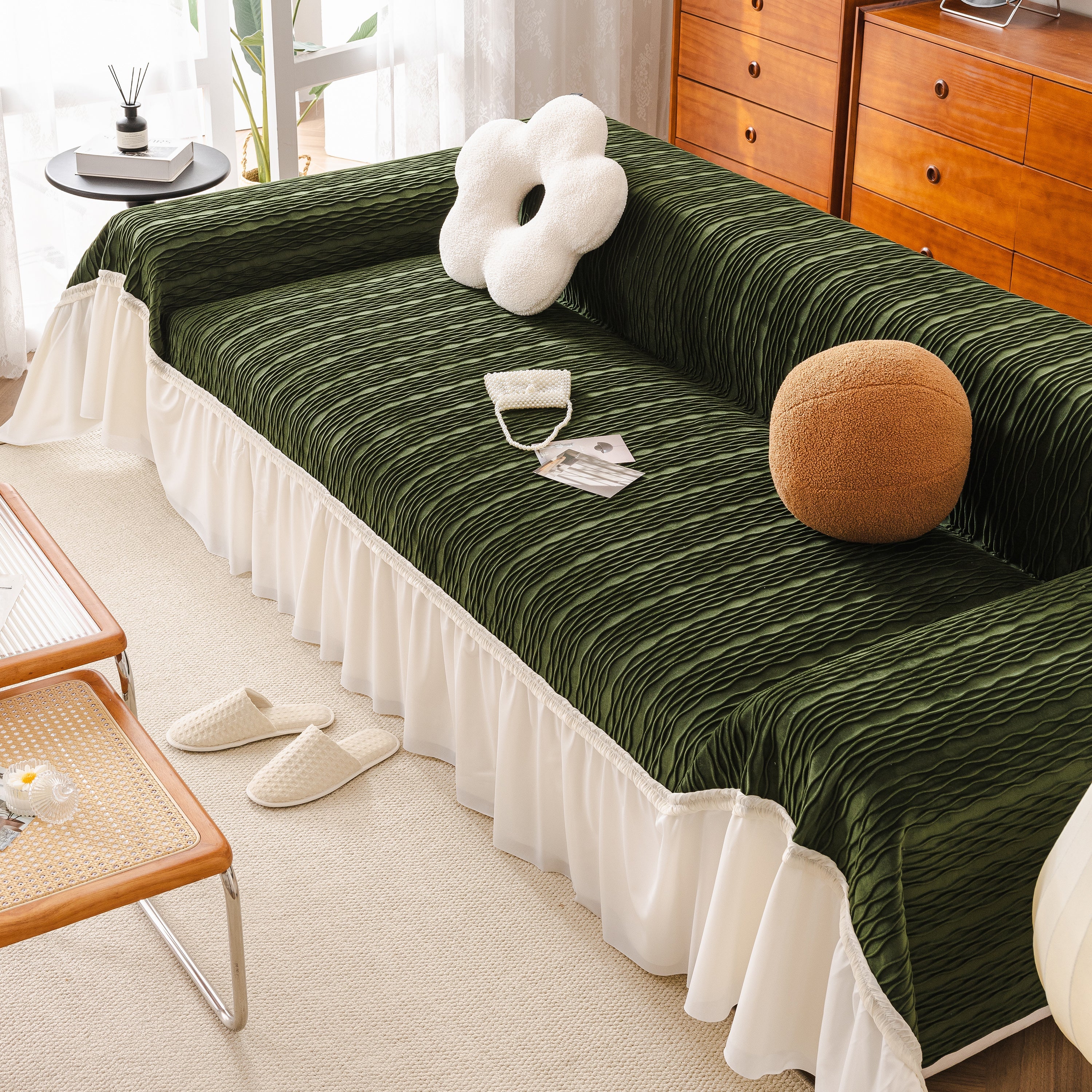 Soft Warm Flannel Couch Cover Throw Blanket with French Flounce, Beautiful Furniture Throws for Sofas - Image 13