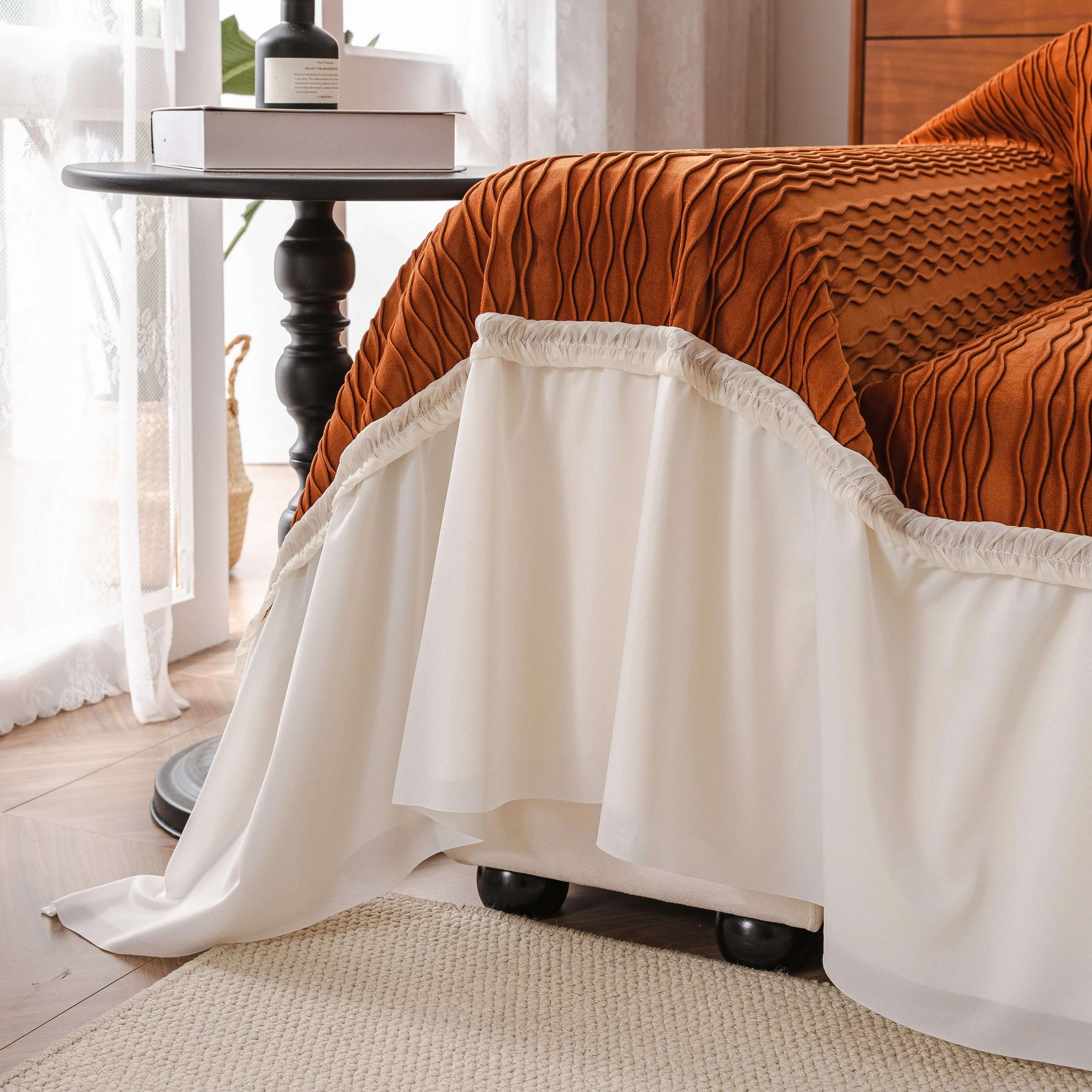 Soft Warm Flannel Couch Cover Throw Blanket with French Flounce, Beautiful Furniture Throws for Sofas - Image 131