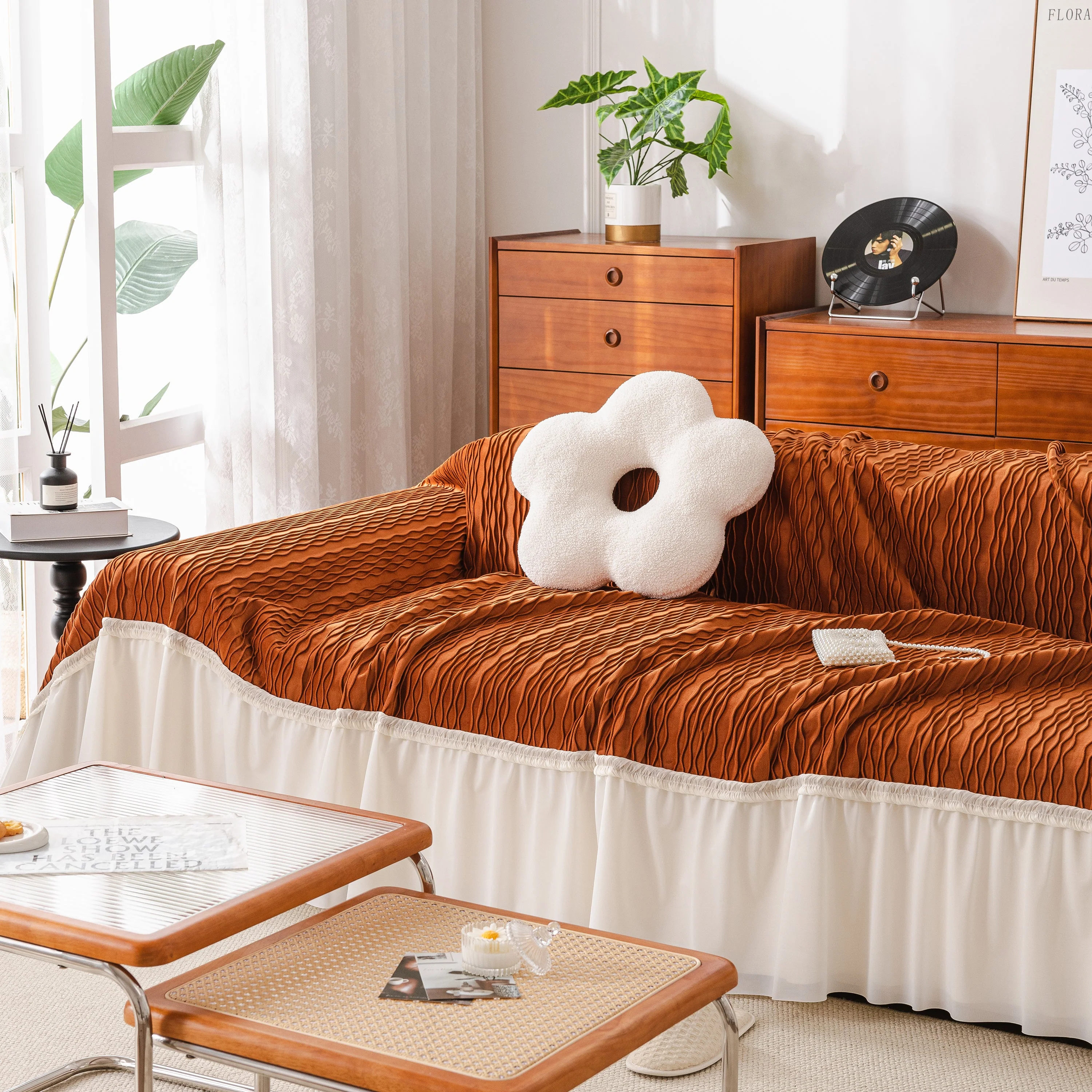 Soft Warm Flannel Couch Cover Throw Blanket with French Flounce, Beautiful Furniture Throws for Sofas - Image 136
