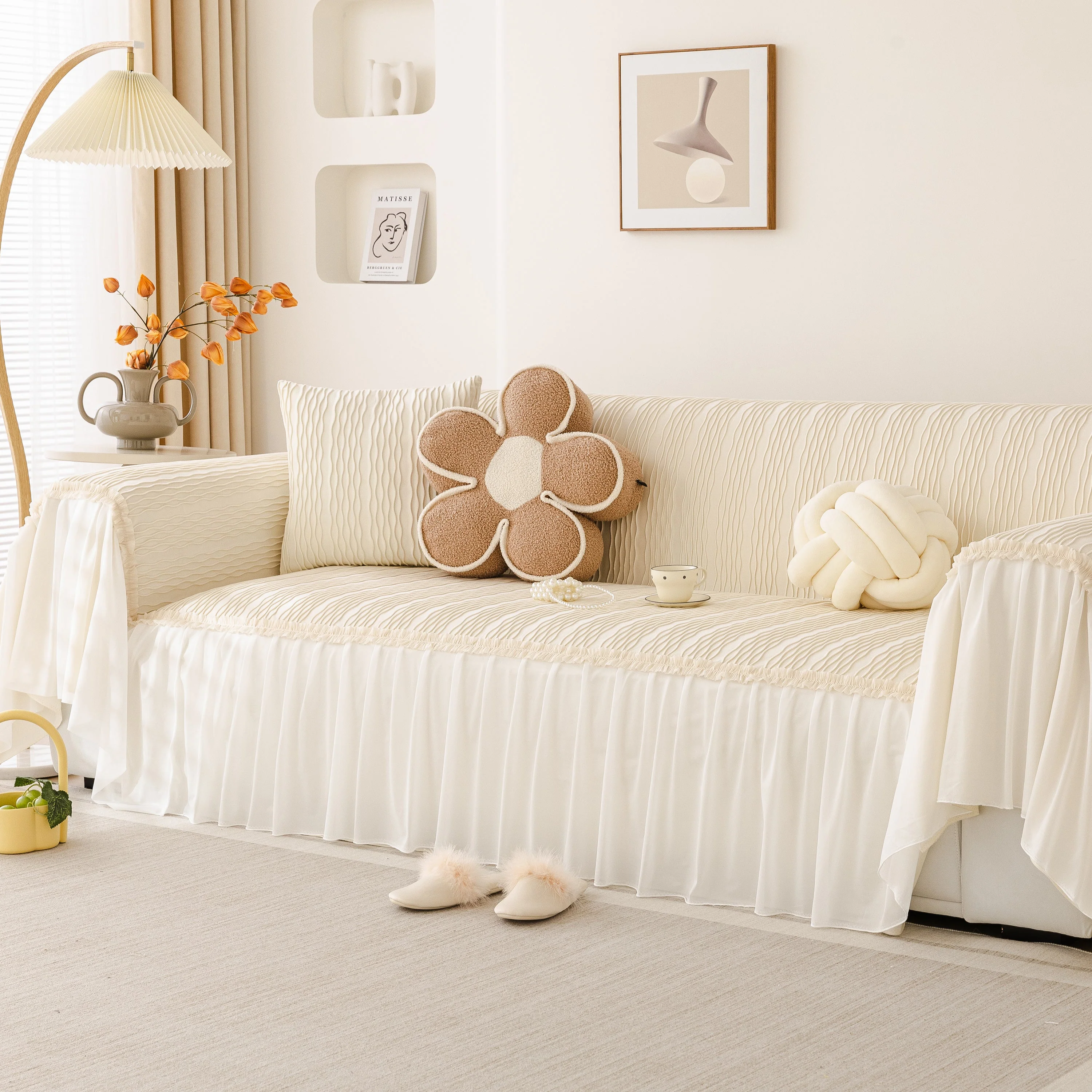 Soft Warm Flannel Couch Cover Throw Blanket with French Flounce, Beautiful Furniture Throws for Sofas - Image 17