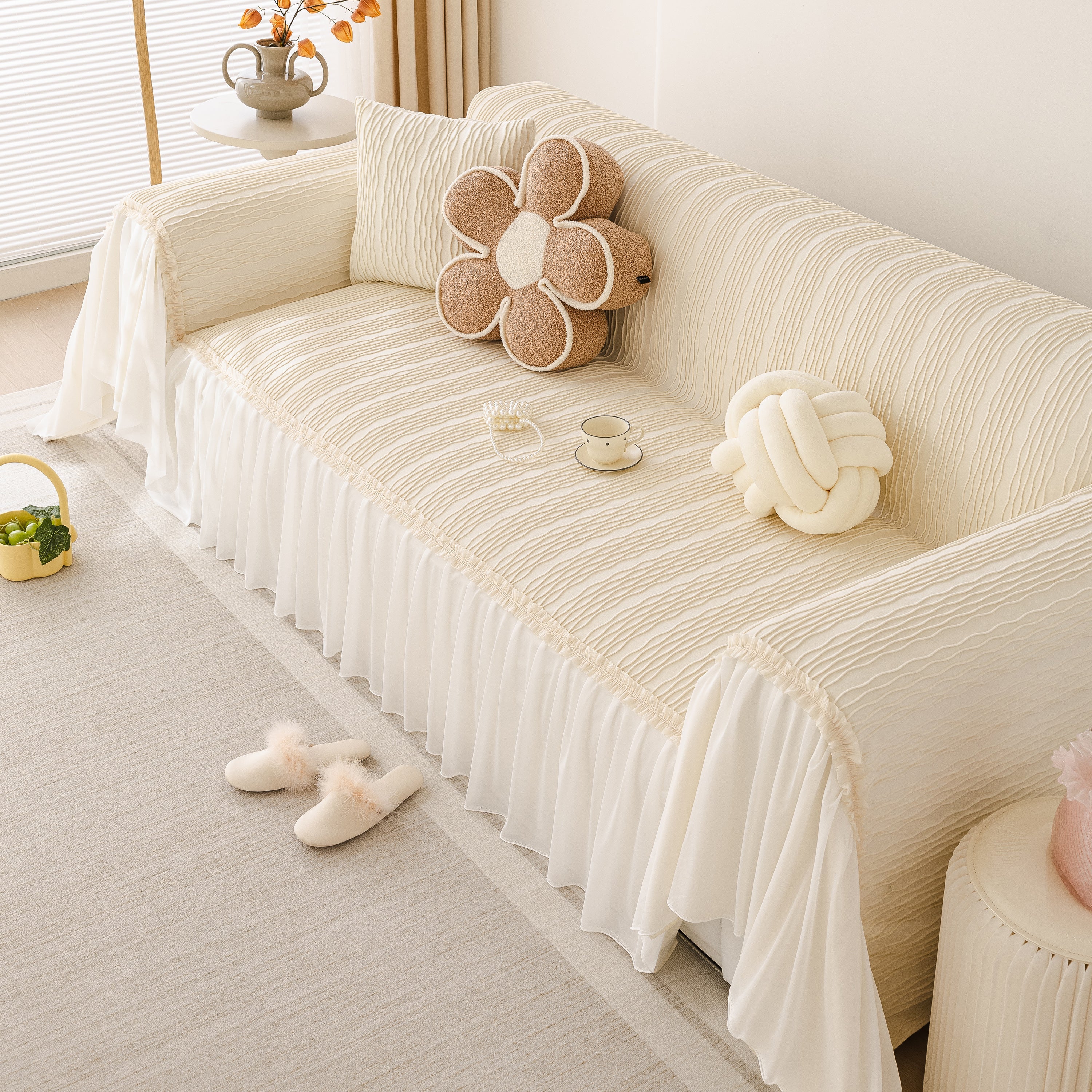 Soft Warm Flannel Couch Cover Throw Blanket with French Flounce, Beautiful Furniture Throws for Sofas - Image 19