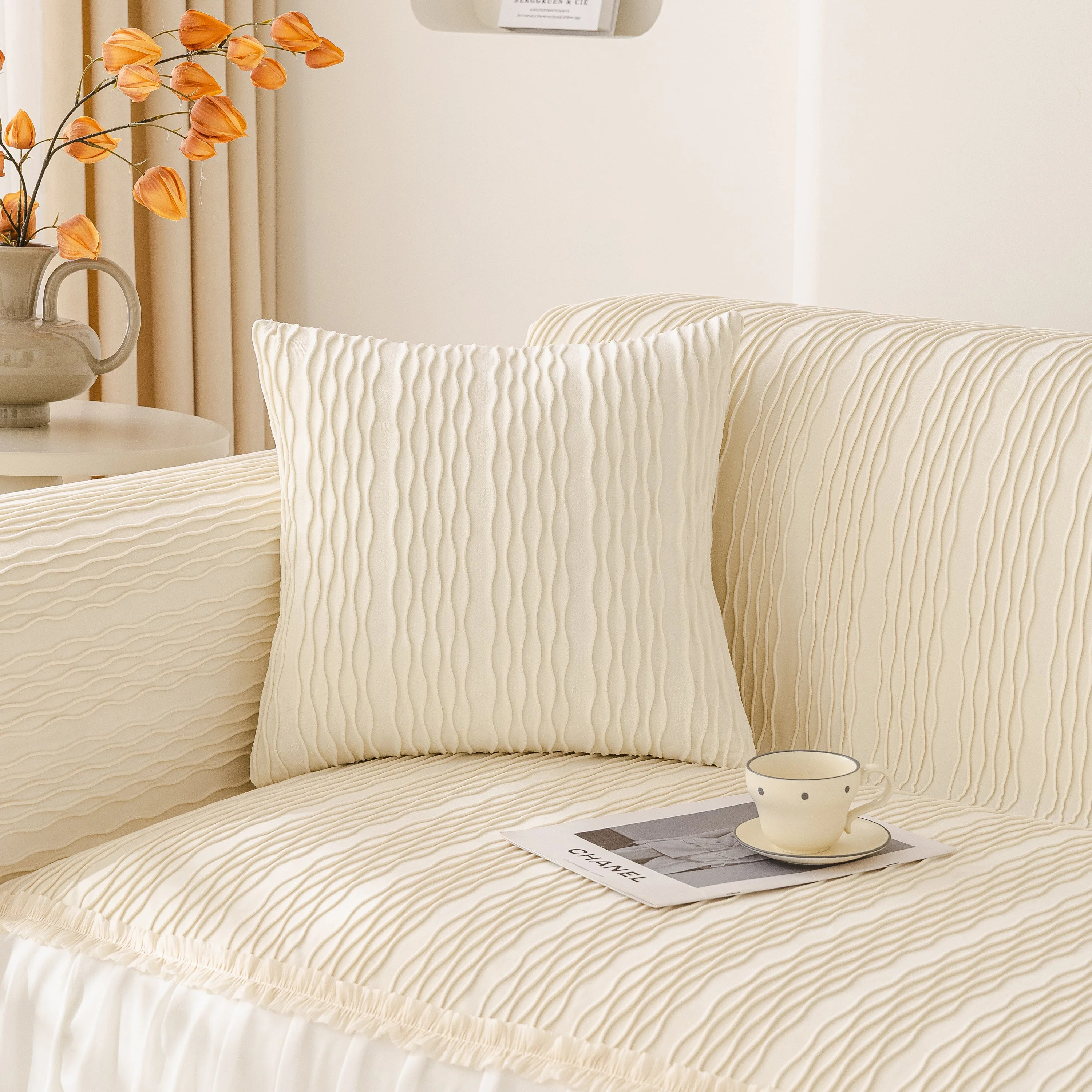 Soft Warm Flannel Couch Cover Throw Blanket with French Flounce, Beautiful Furniture Throws for Sofas - Image 2