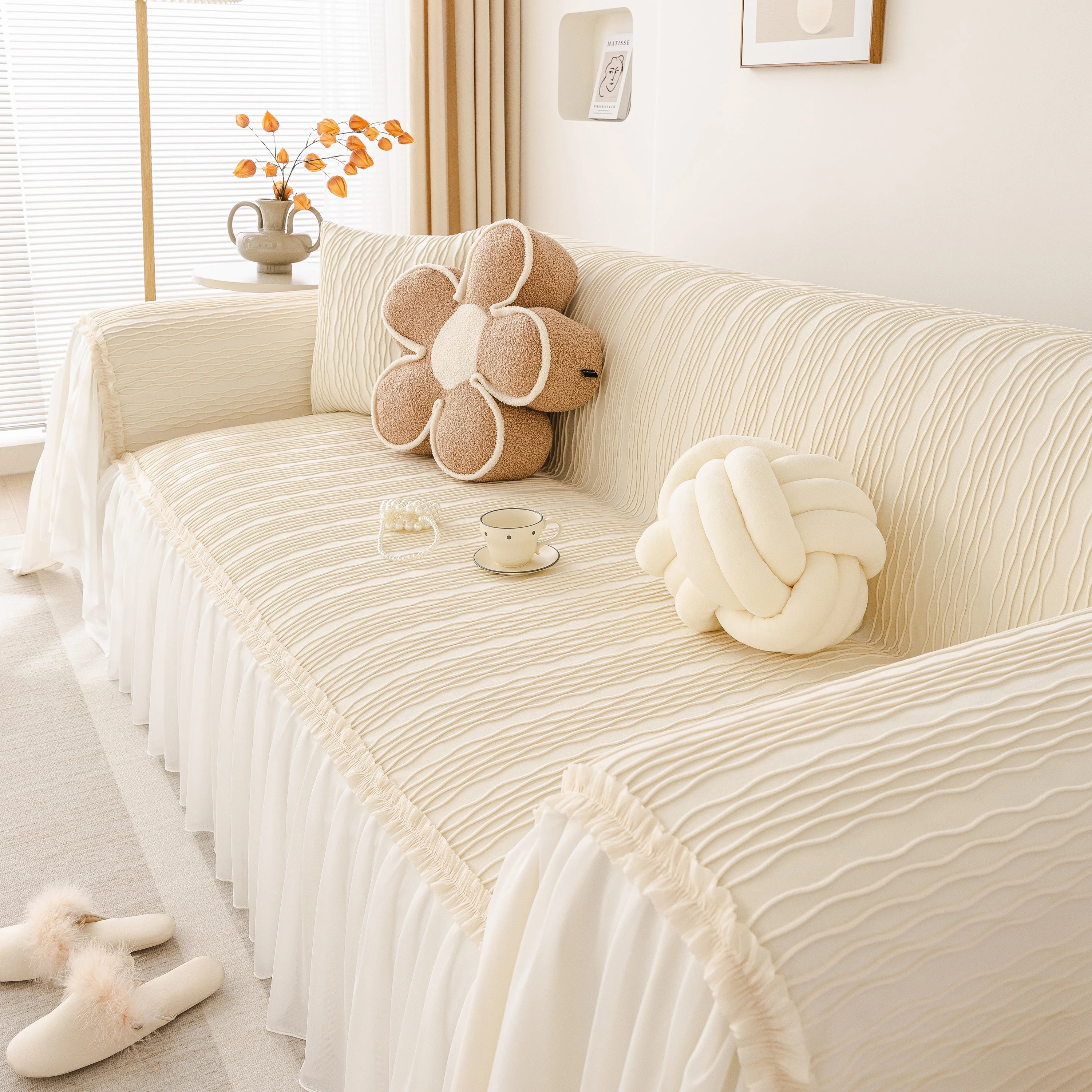 Soft Warm Flannel Couch Cover Throw Blanket with French Flounce, Beautiful Furniture Throws for Sofas - Image 21