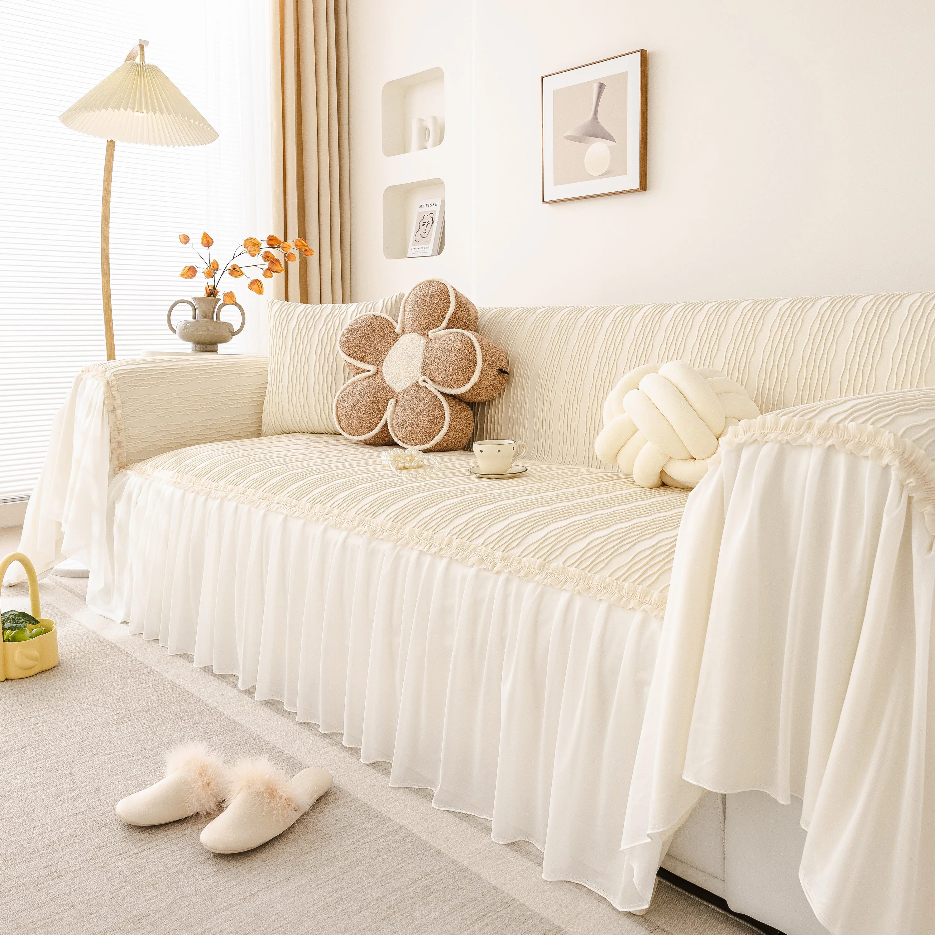 Soft Warm Flannel Couch Cover Throw Blanket with French Flounce, Beautiful Furniture Throws for Sofas - Image 27