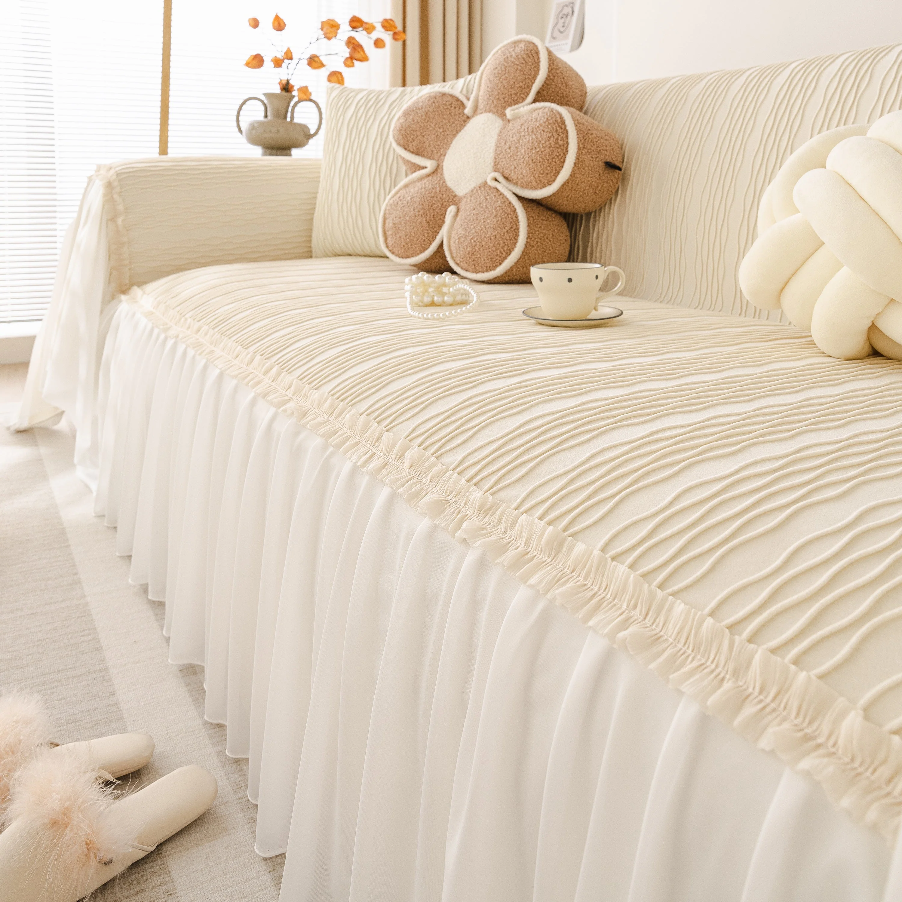 Soft Warm Flannel Couch Cover Throw Blanket with French Flounce, Beautiful Furniture Throws for Sofas - Image 32