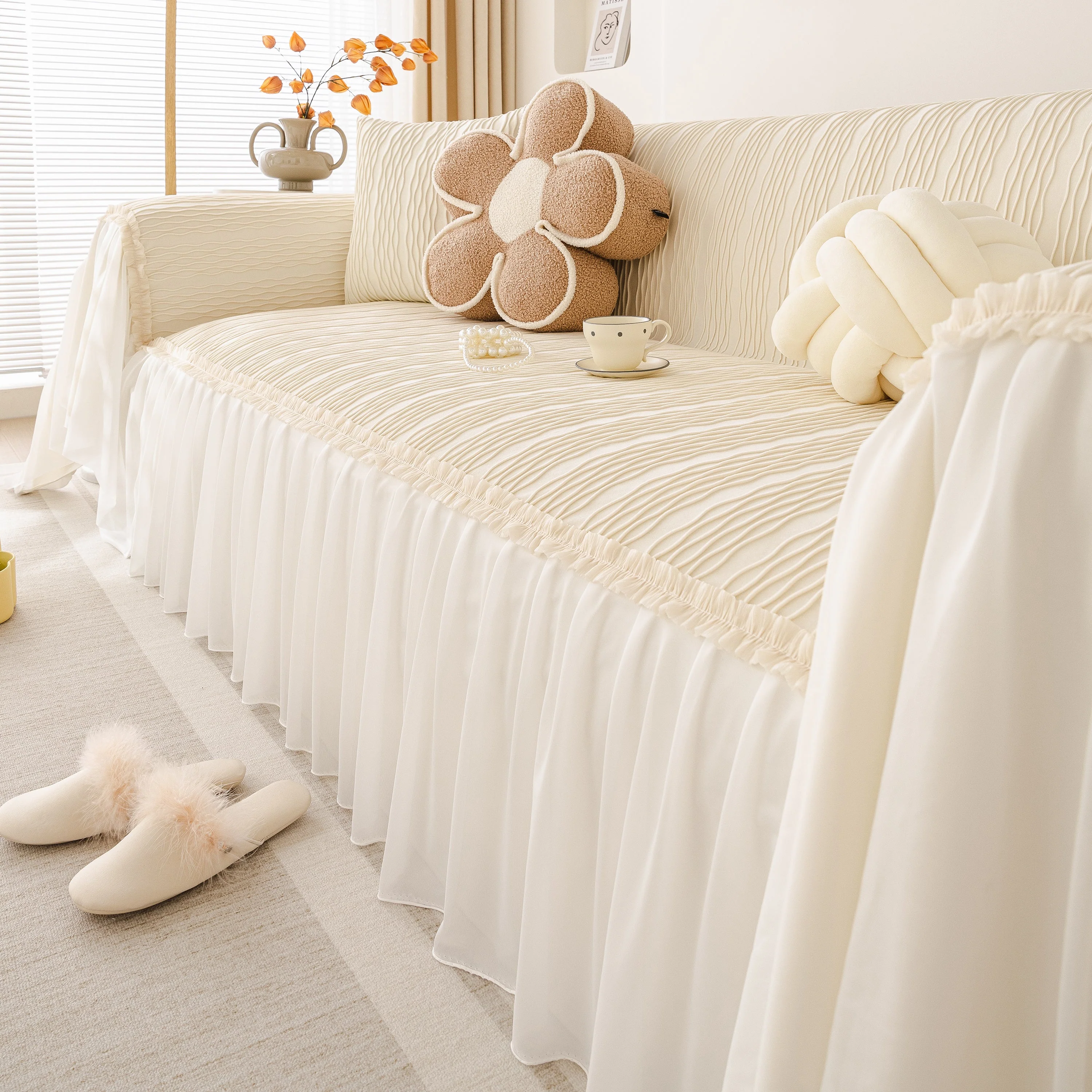 Soft Warm Flannel Couch Cover Throw Blanket with French Flounce, Beautiful Furniture Throws for Sofas - Image 33